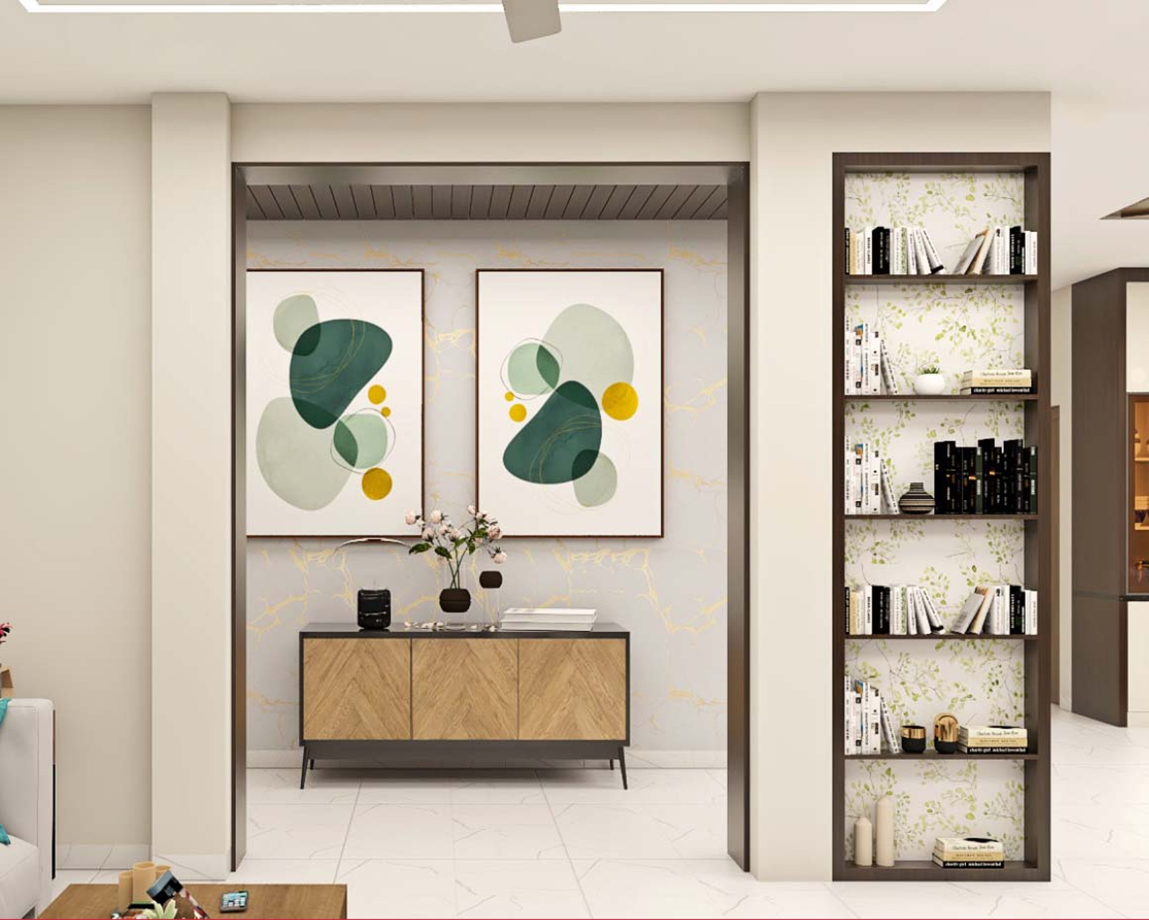 Contemporary Foyer Design With Dark Wooden Finish