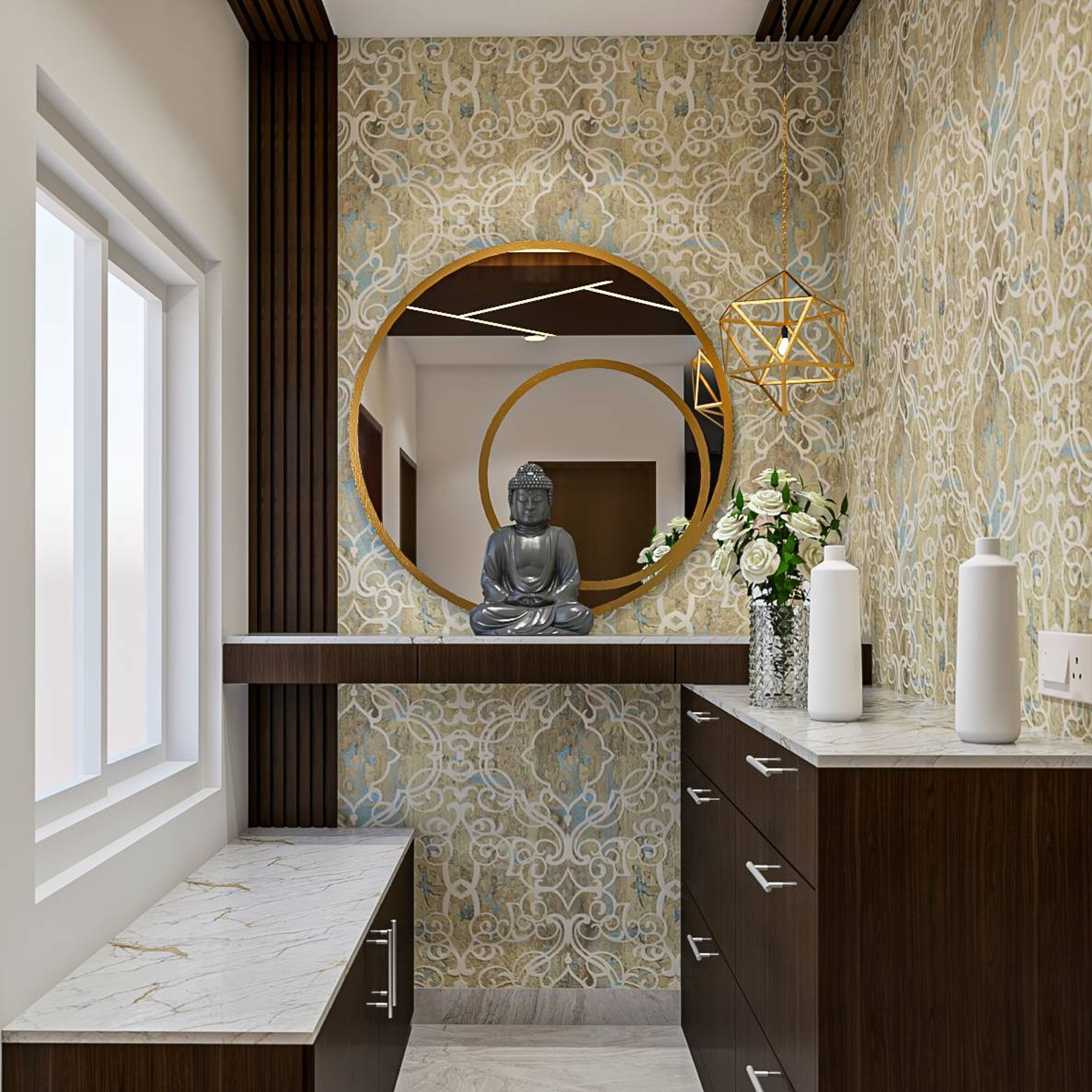 Classic Foyer Design With Wall-Mounted Drawers