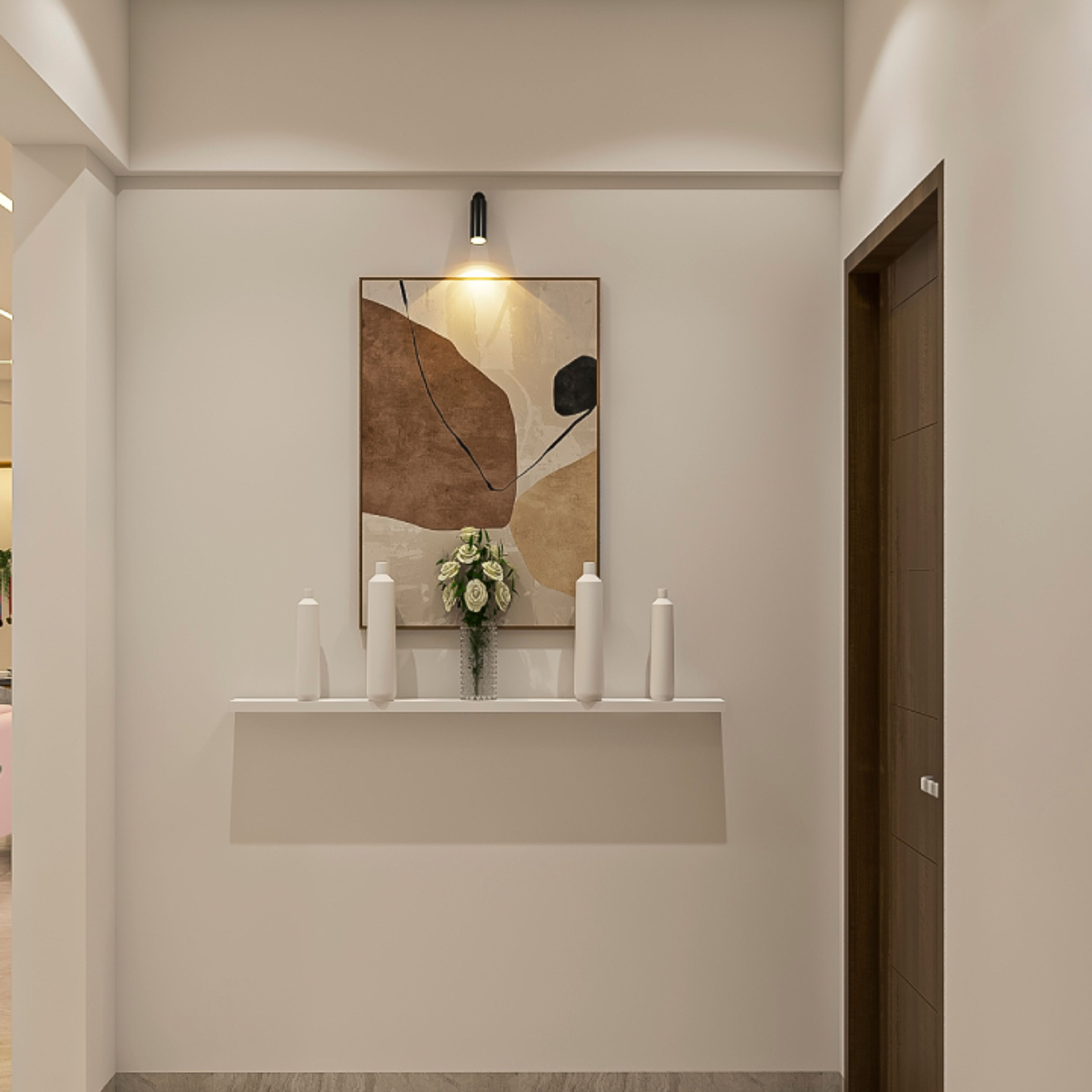 Contemporary Foyer Design With Wall-Mounted Ledge For Storage