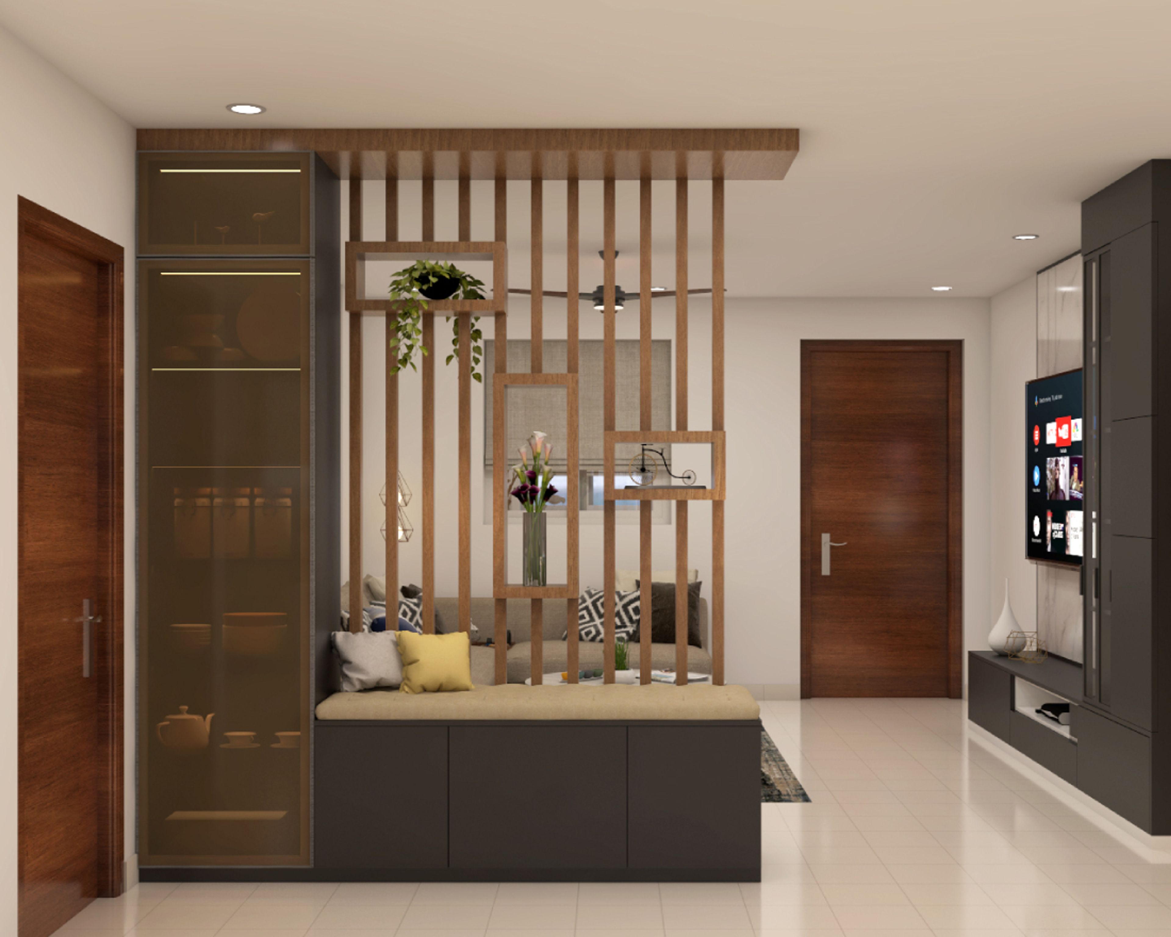 Modern Foyer Design With A Tall Storage Cabinet