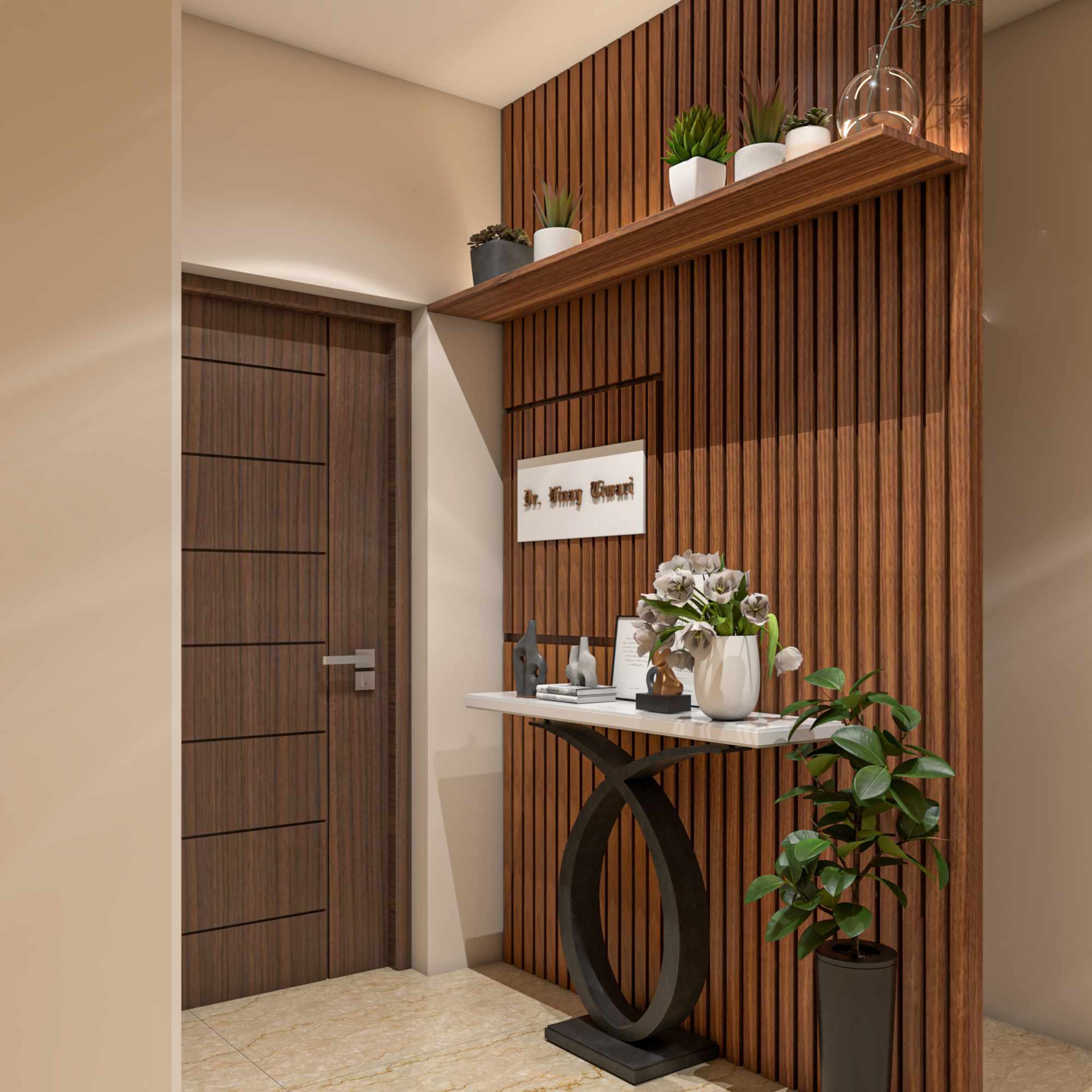 Compact Foyer Design With Wooden Panels - Livspace