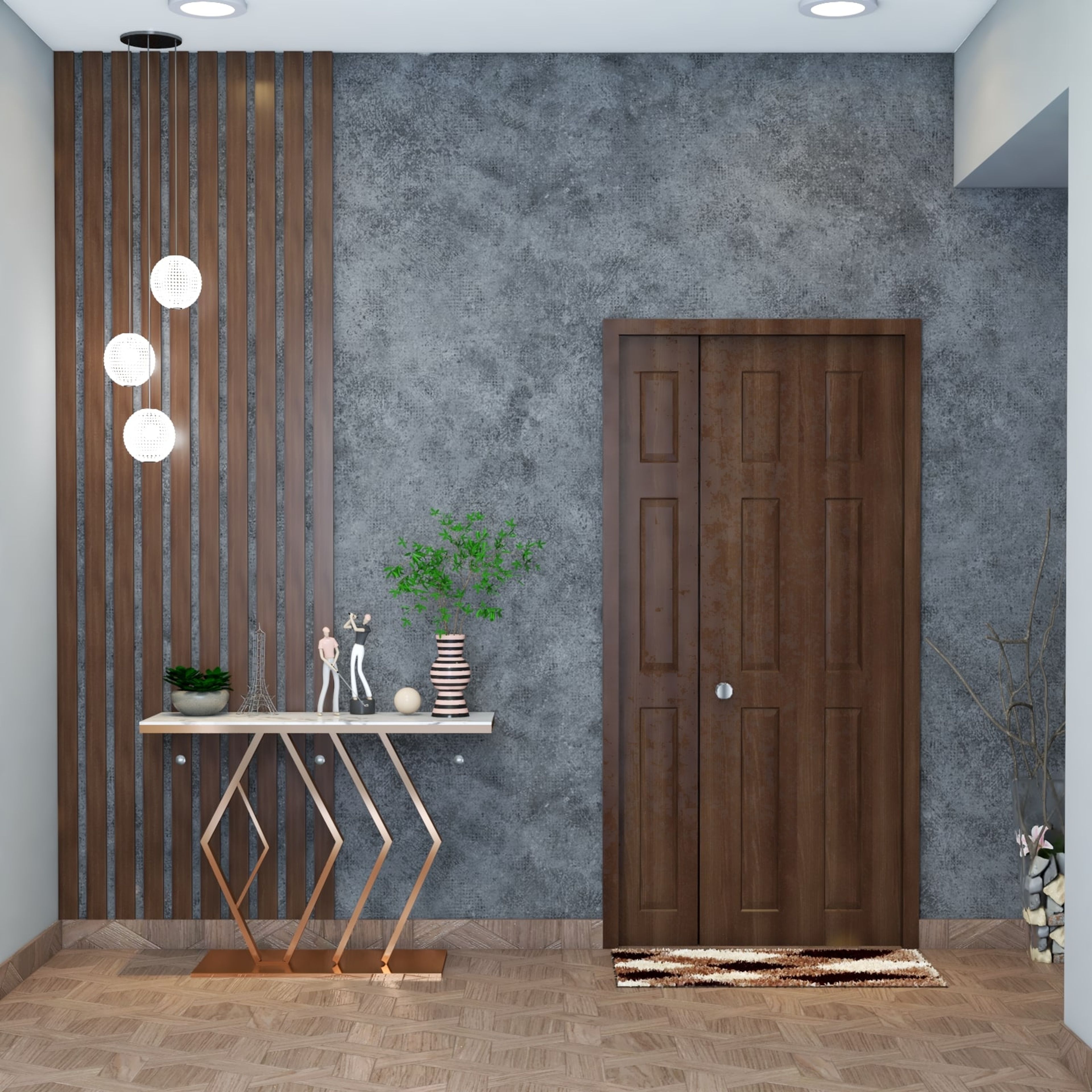 Modern Foyer Design With White Stone Details