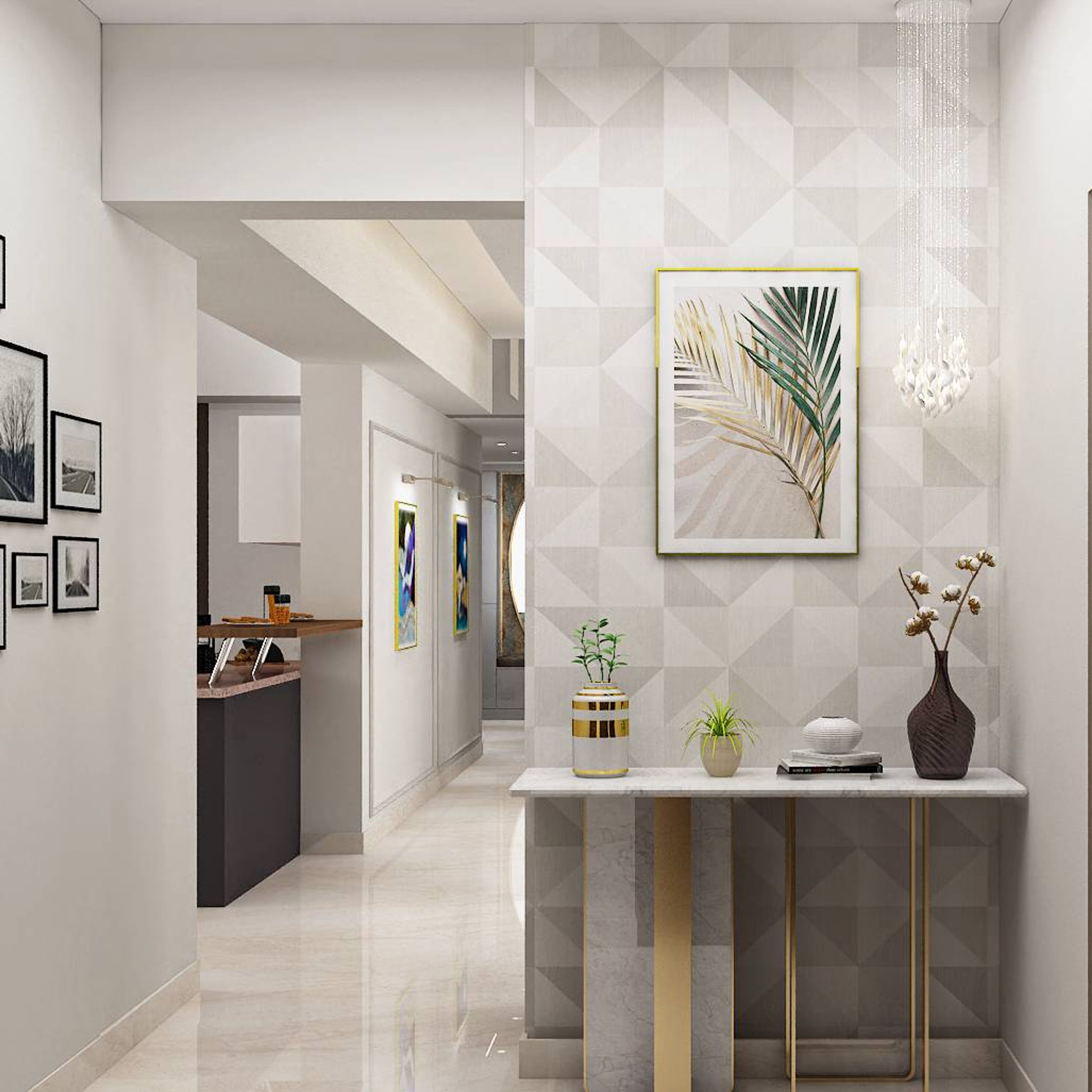 Classic Foyer Design With Drop Lights