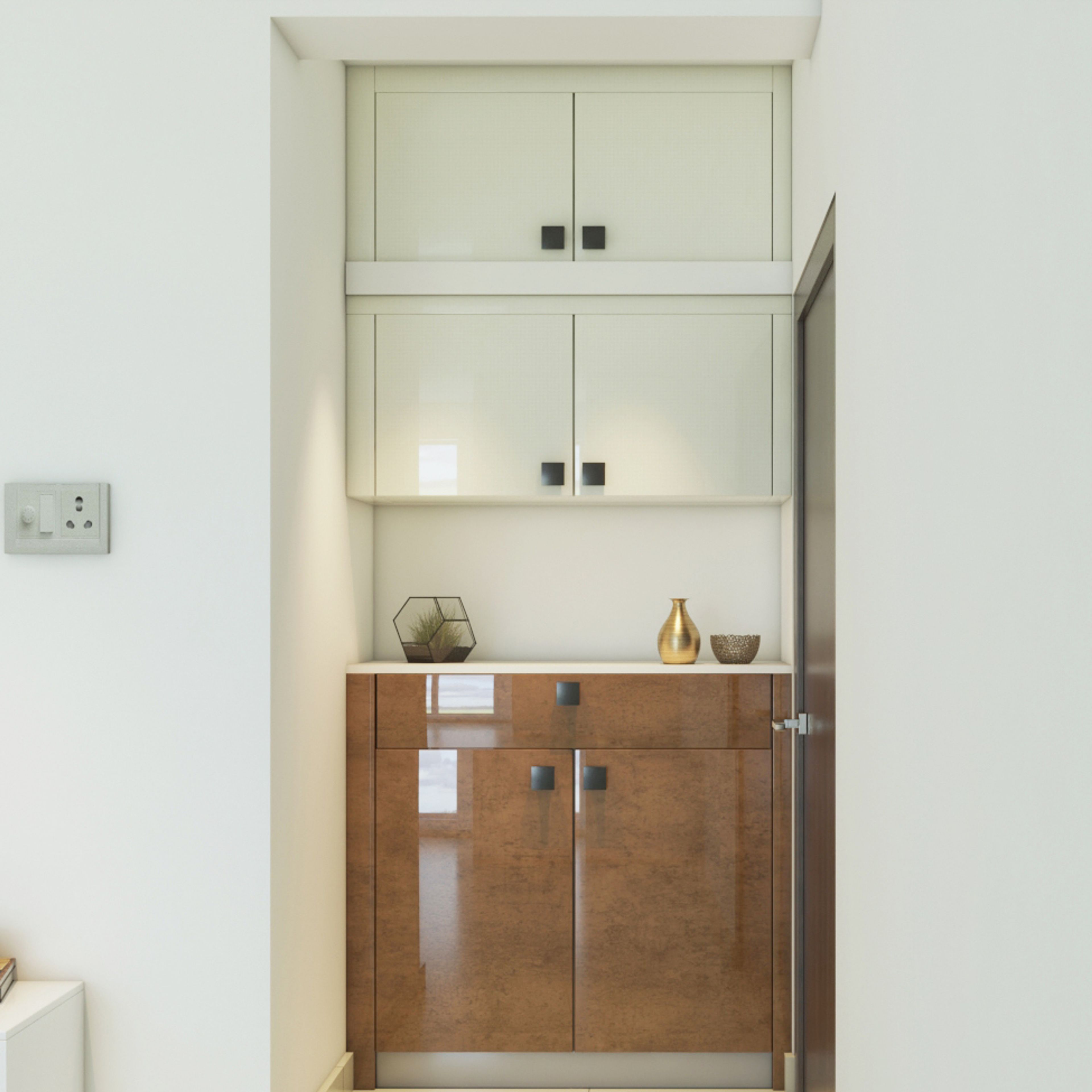 White And Brown Storage And Cabinets For Contemporary Foyer Design