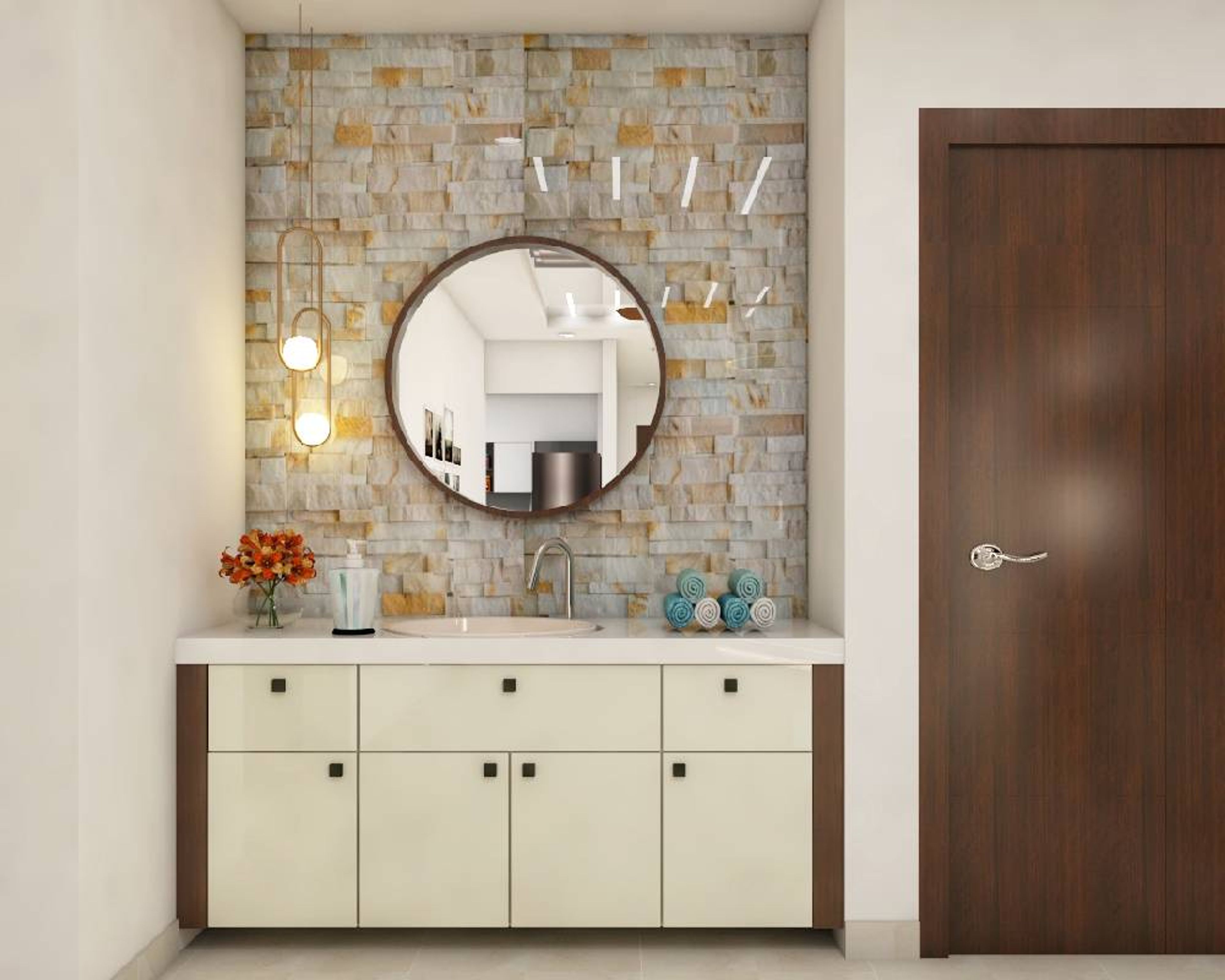 Modern Entrance Foyer Design With White Storage Drawers