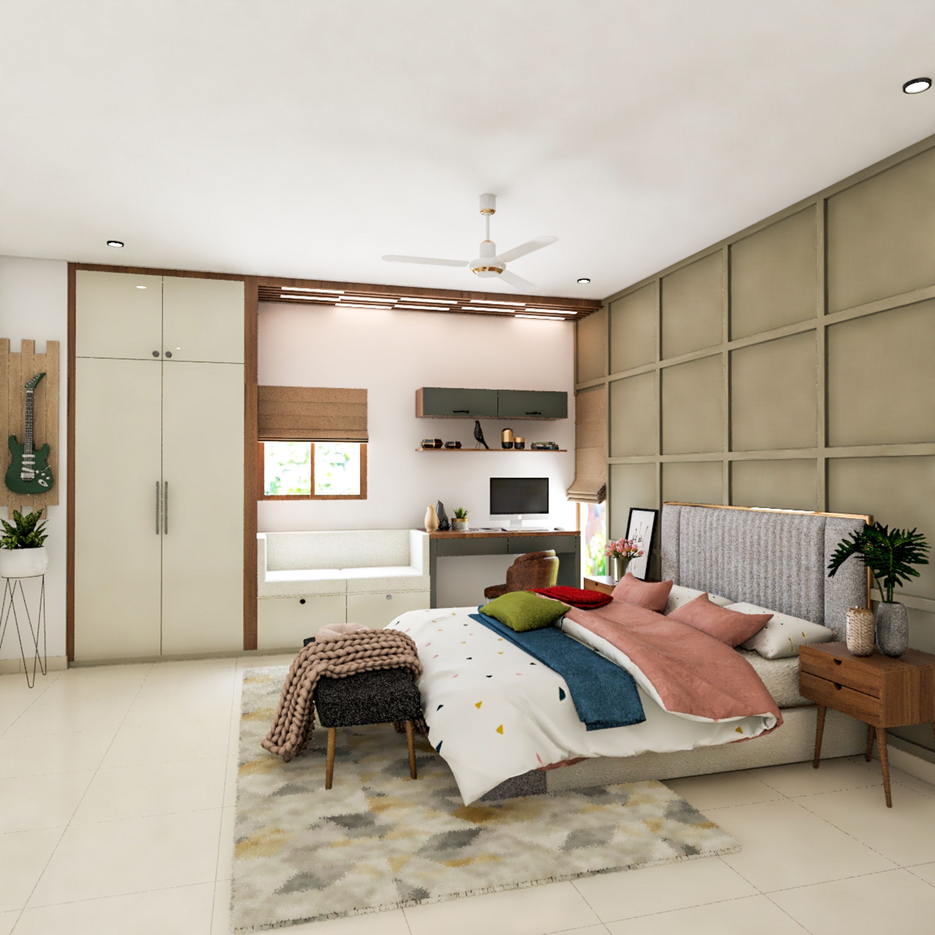 Modern Guest Bedroom Design A Double Bed And Wooden Bedside Tables