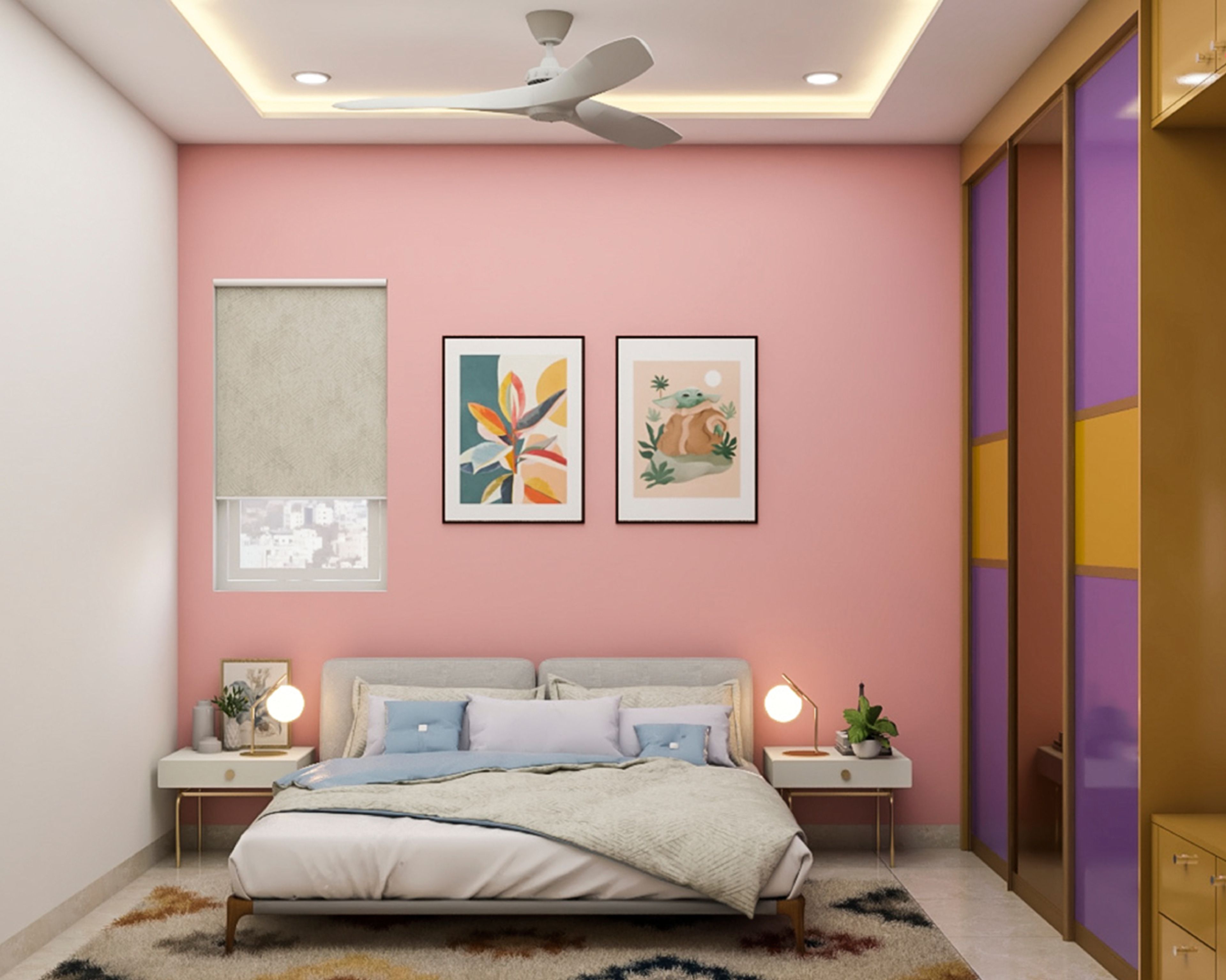 Contemporary Guest Bedroom Design With Floor To Ceiling Wardrobe