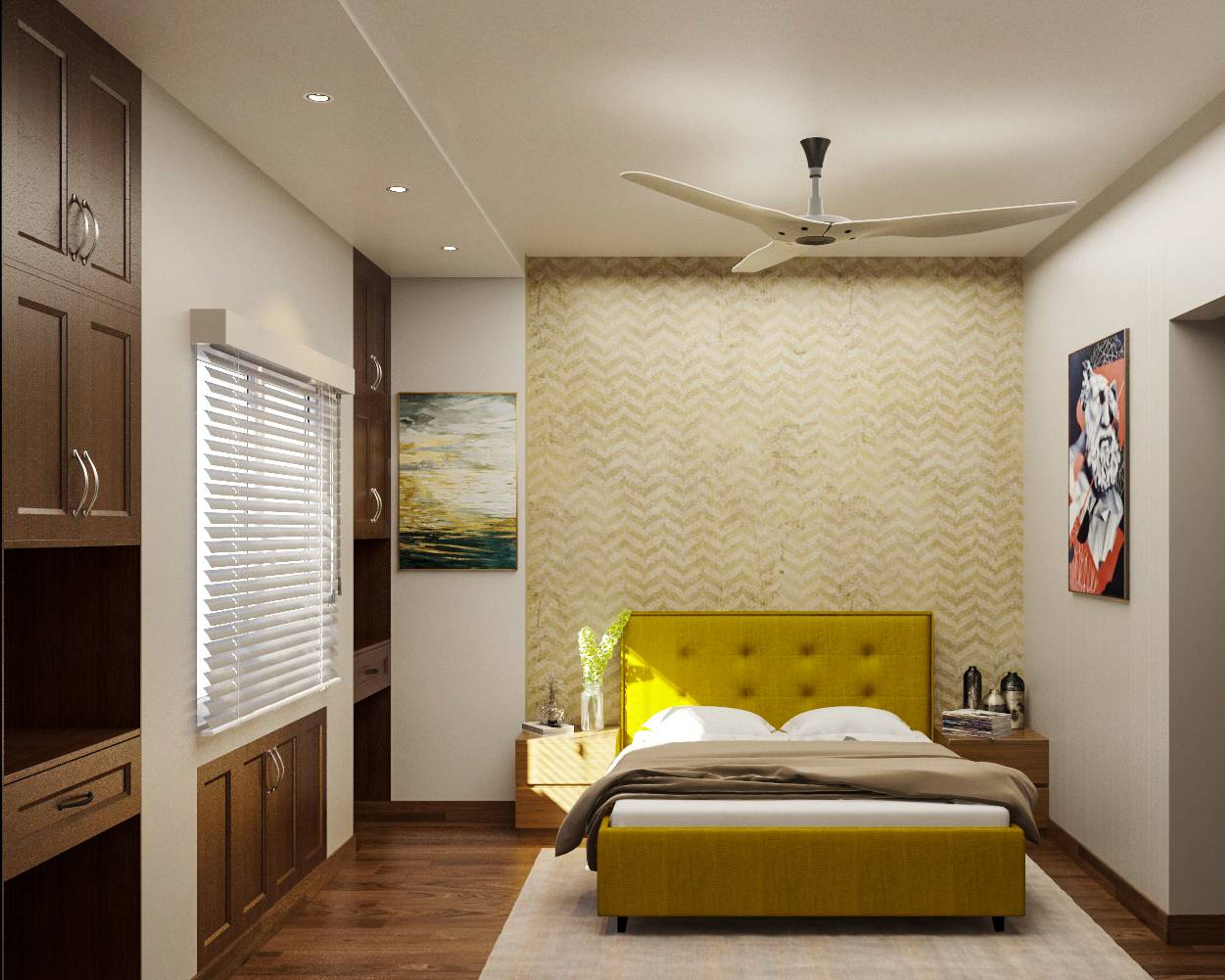 Contemporary Guest Bedroom With A Study Table