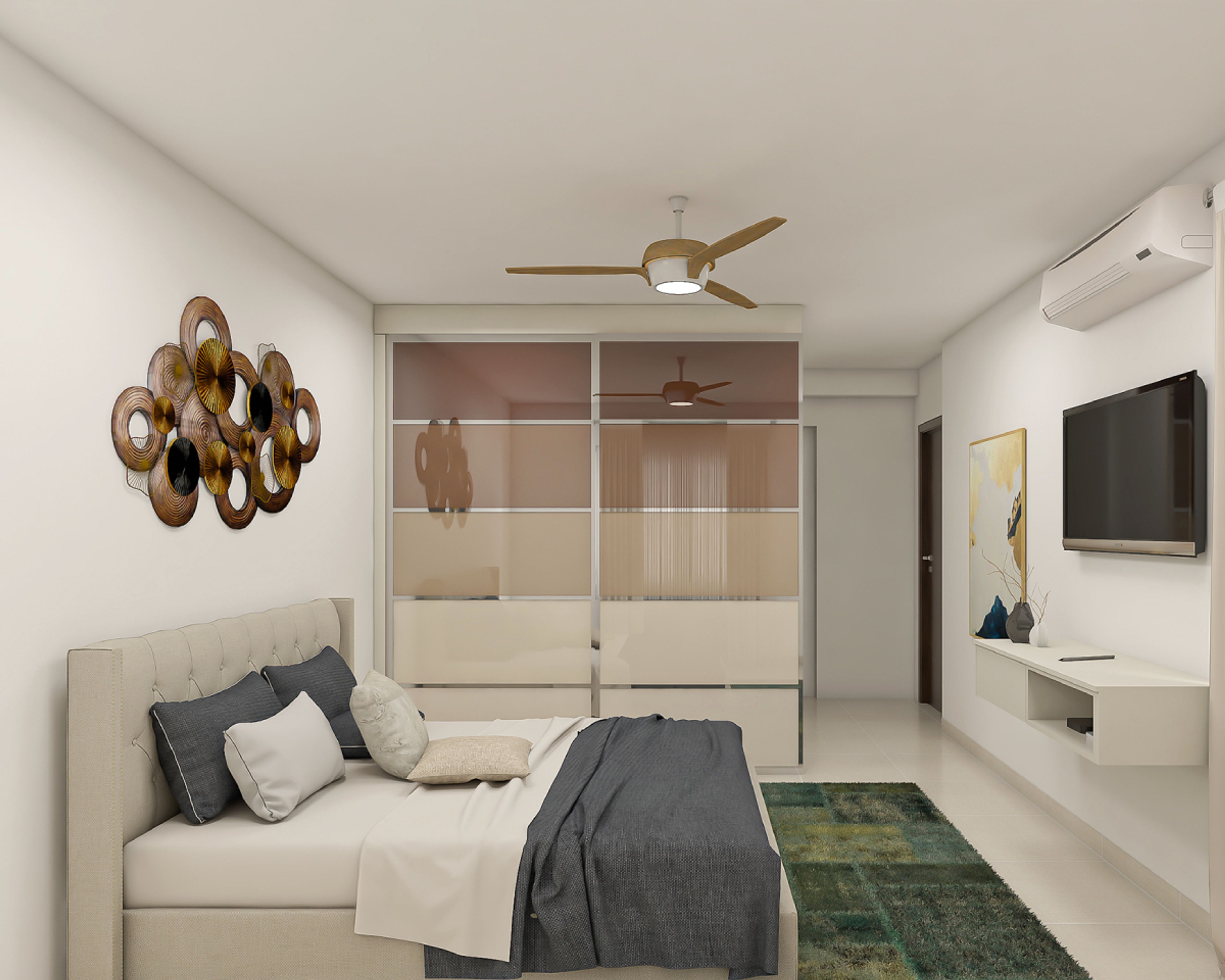 Modern Guest Room Design With Metal Wall Decor