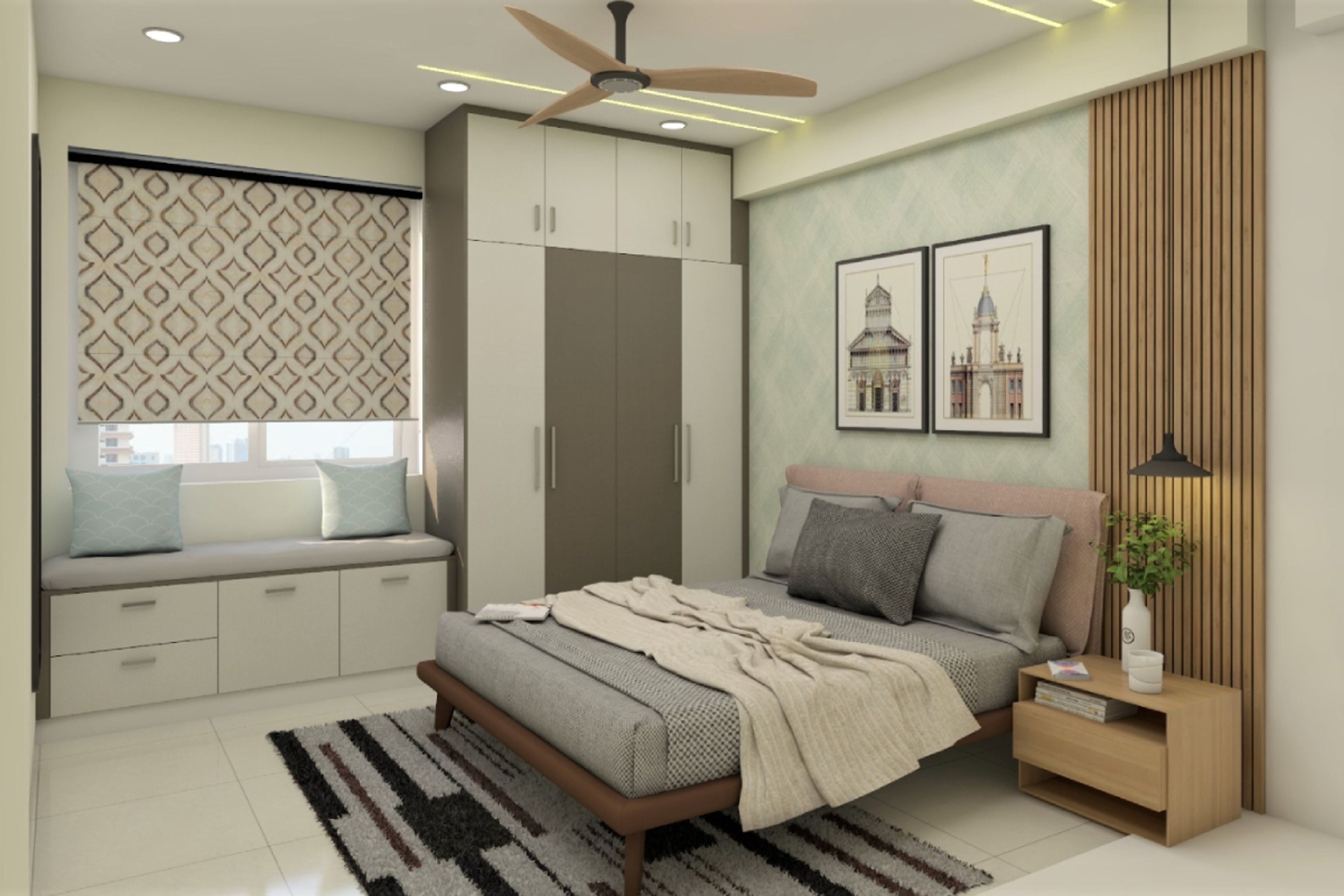 Modern Guest Room Design With Wooden Wall Panels