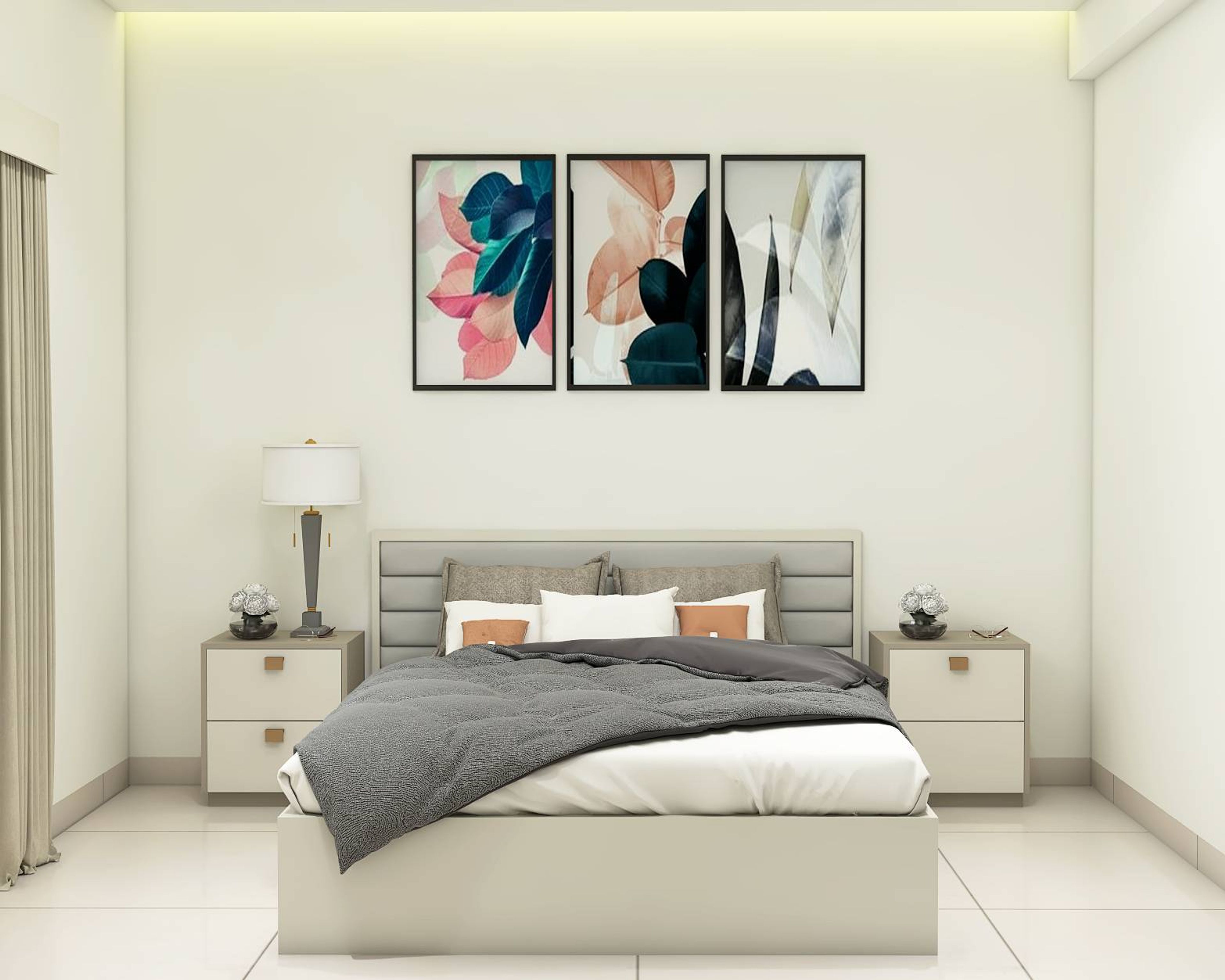 Modern Guest Bedroom Design With Grey Wooden Bedframe