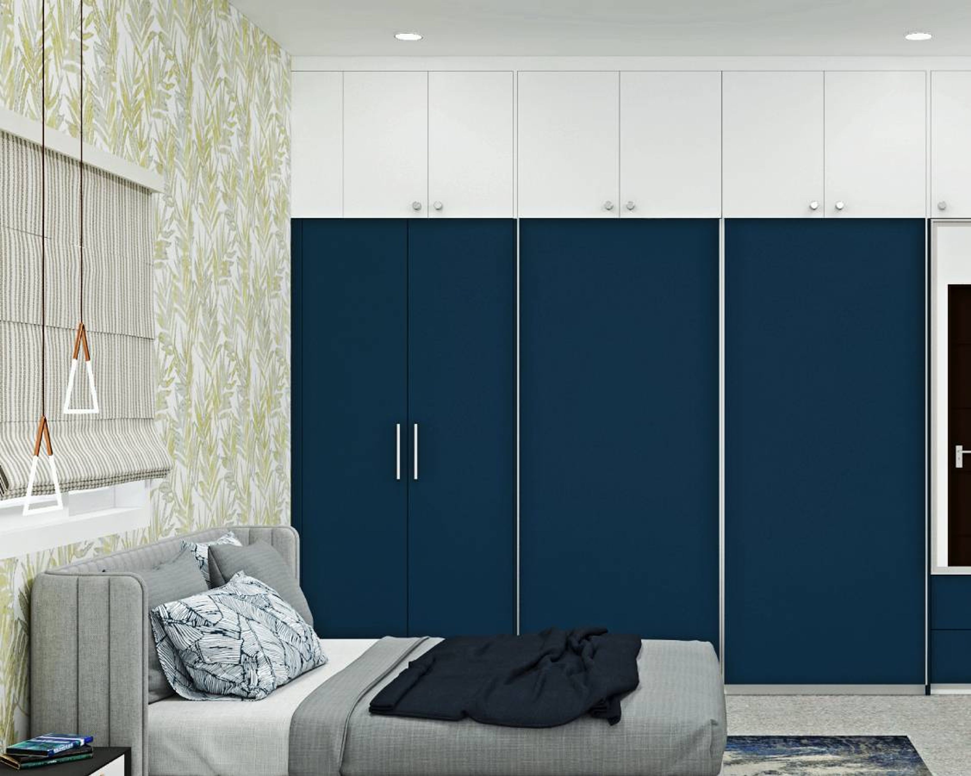 Modern Guest Room Design With A Blue And White Wardrobe