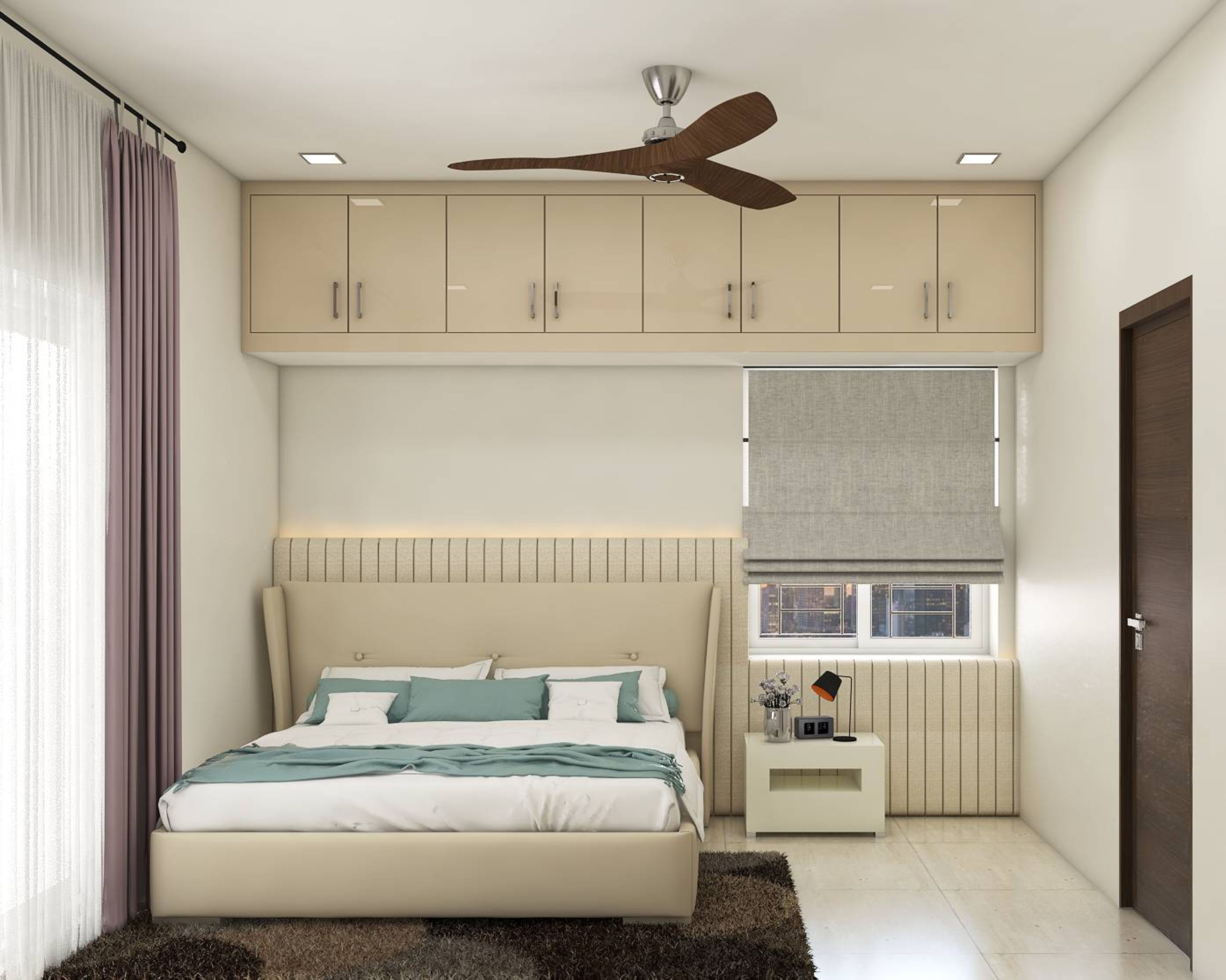 Contemporary Guest Bedroom With Rafter Design On The Walls