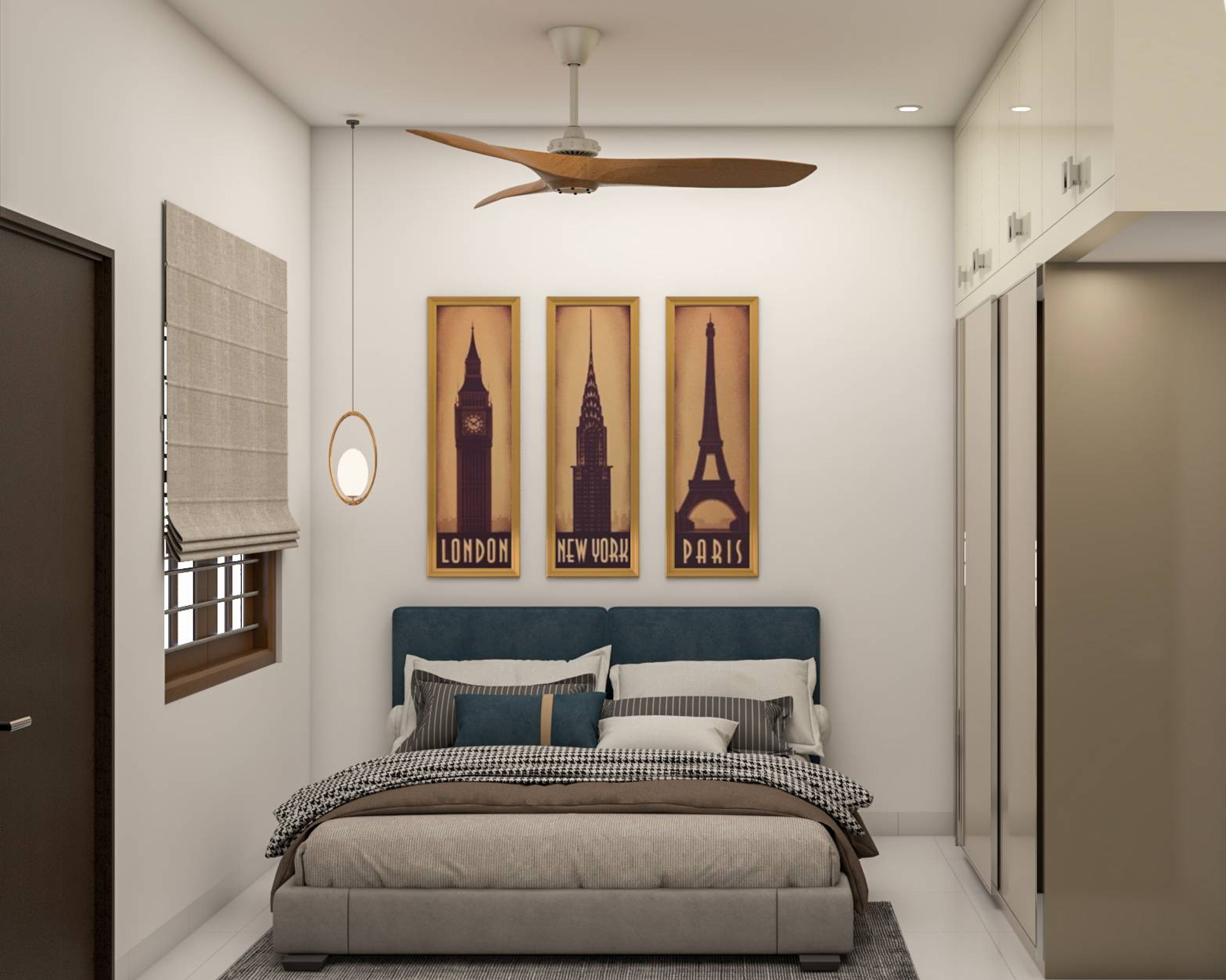 Modern Guest Room Design With Picture Frames For The Wall