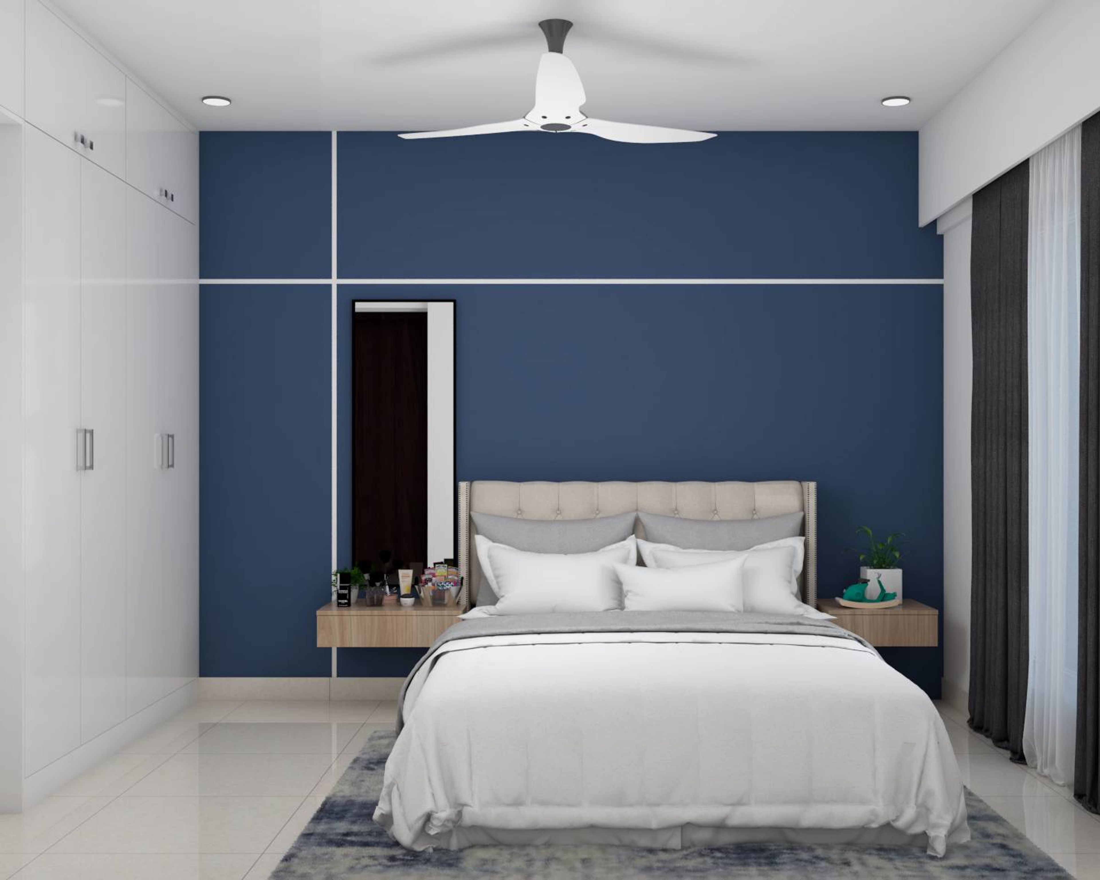 Blue and White Guest Bedroom With Accent Wall