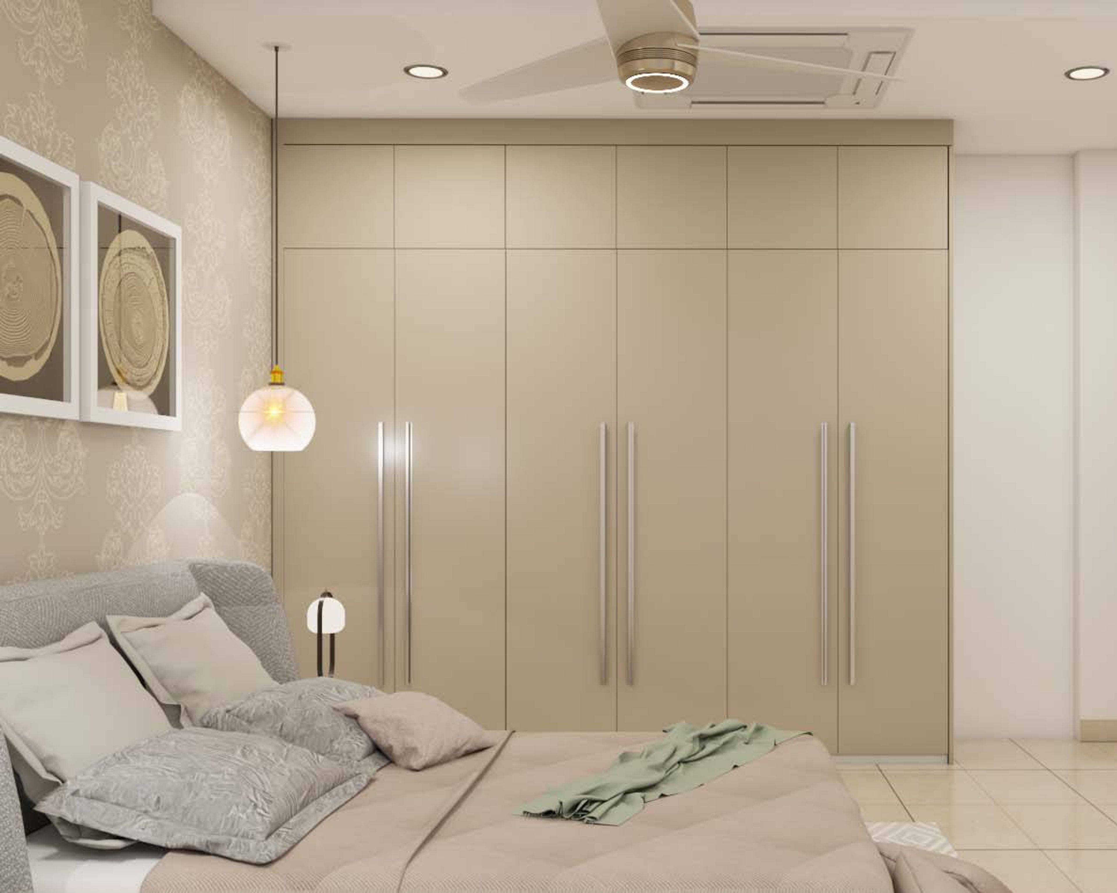 Spacious Guest Bedroom Design With Beige Accent Wall - Livspace