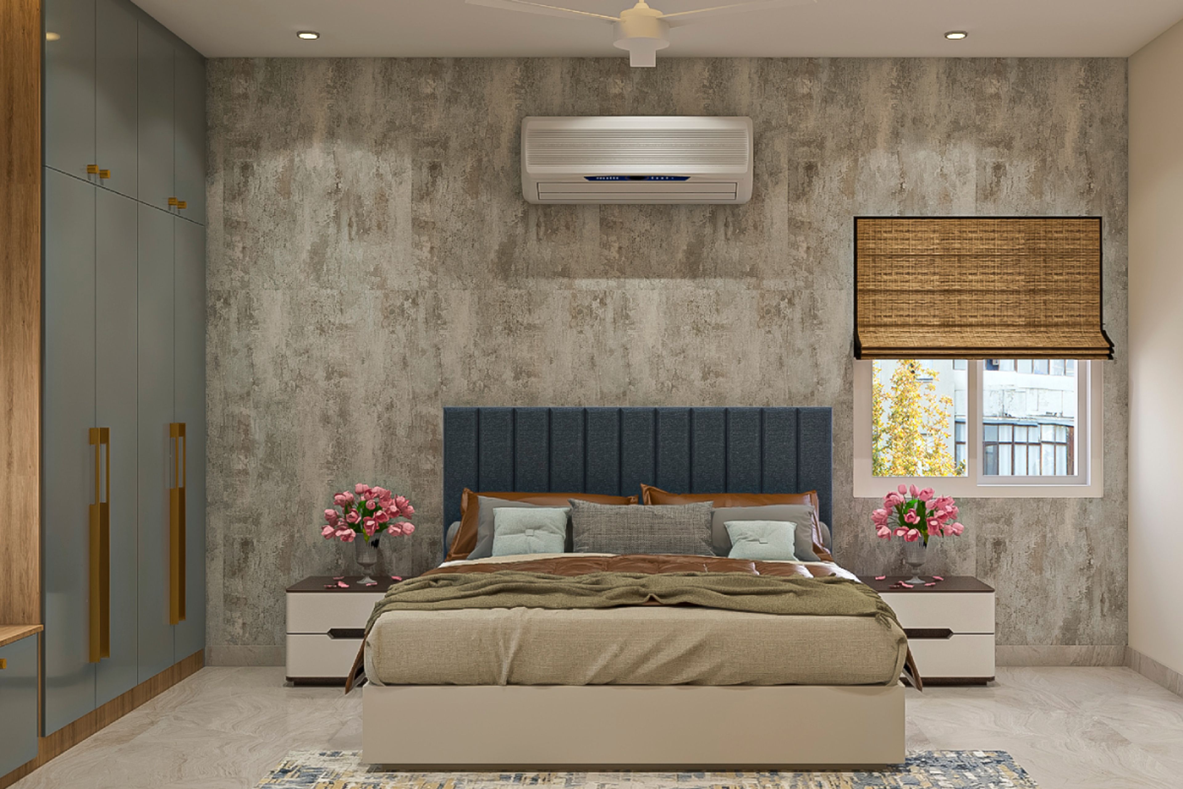 Modern and Spacious Guest Bedroom Design With Laminated Wardrobe