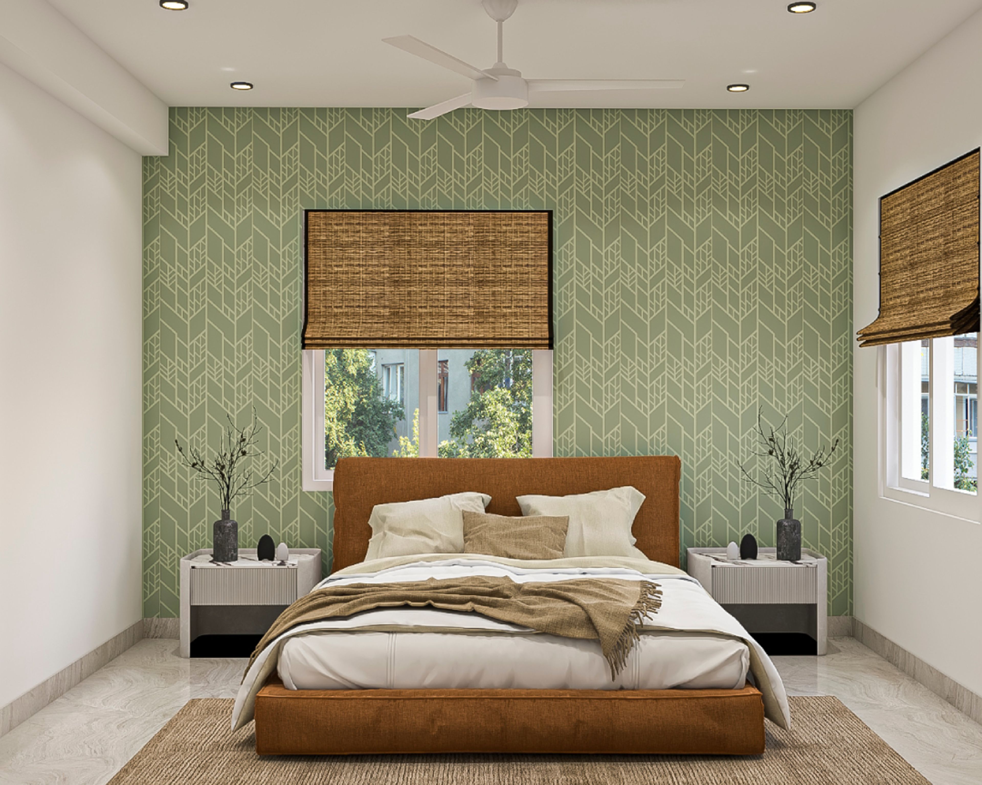 Modern Style Guest Bedroom Design With Rattan Blinds
