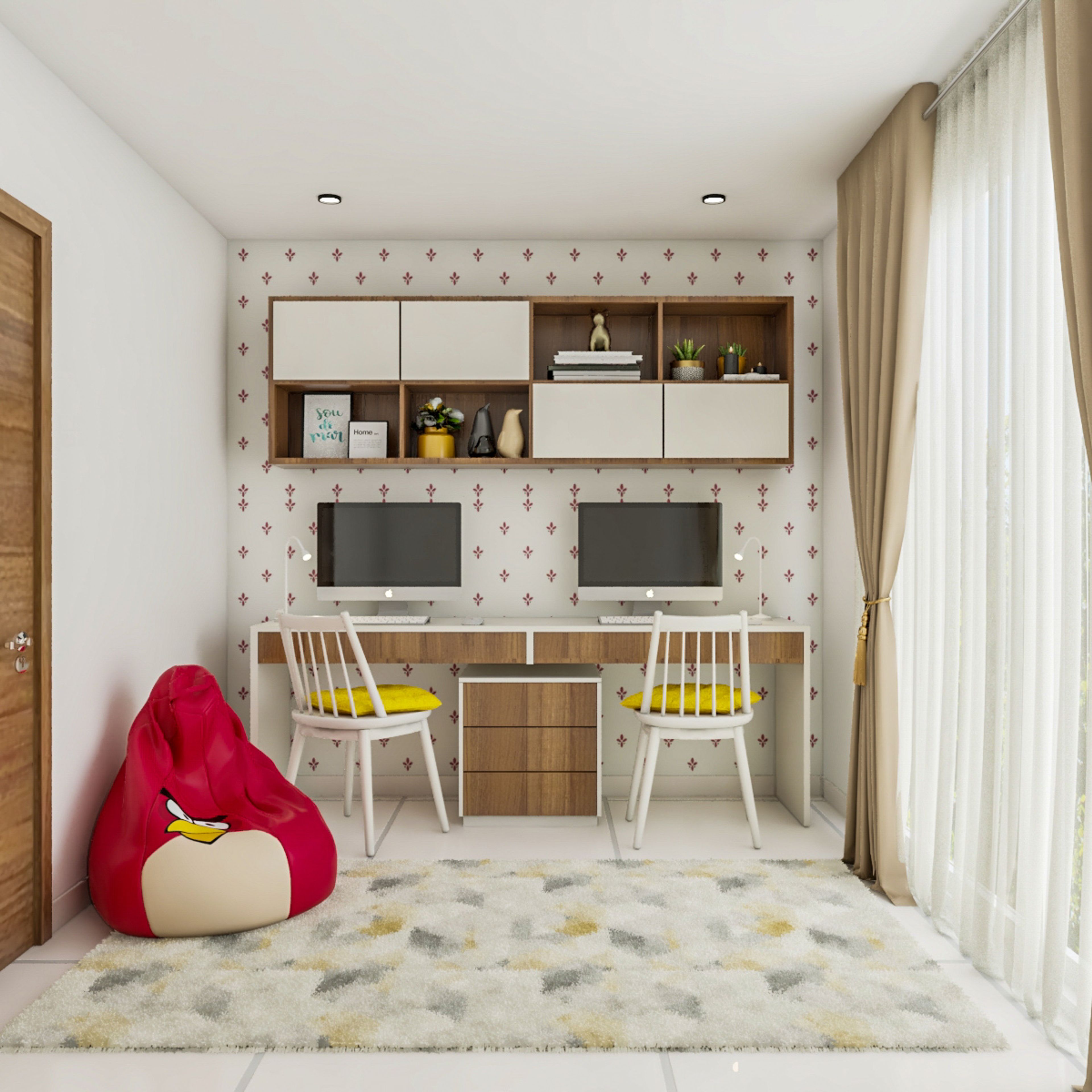 Modern Home Office Design For Two With Frosty White And Walnut Bronze Laminates