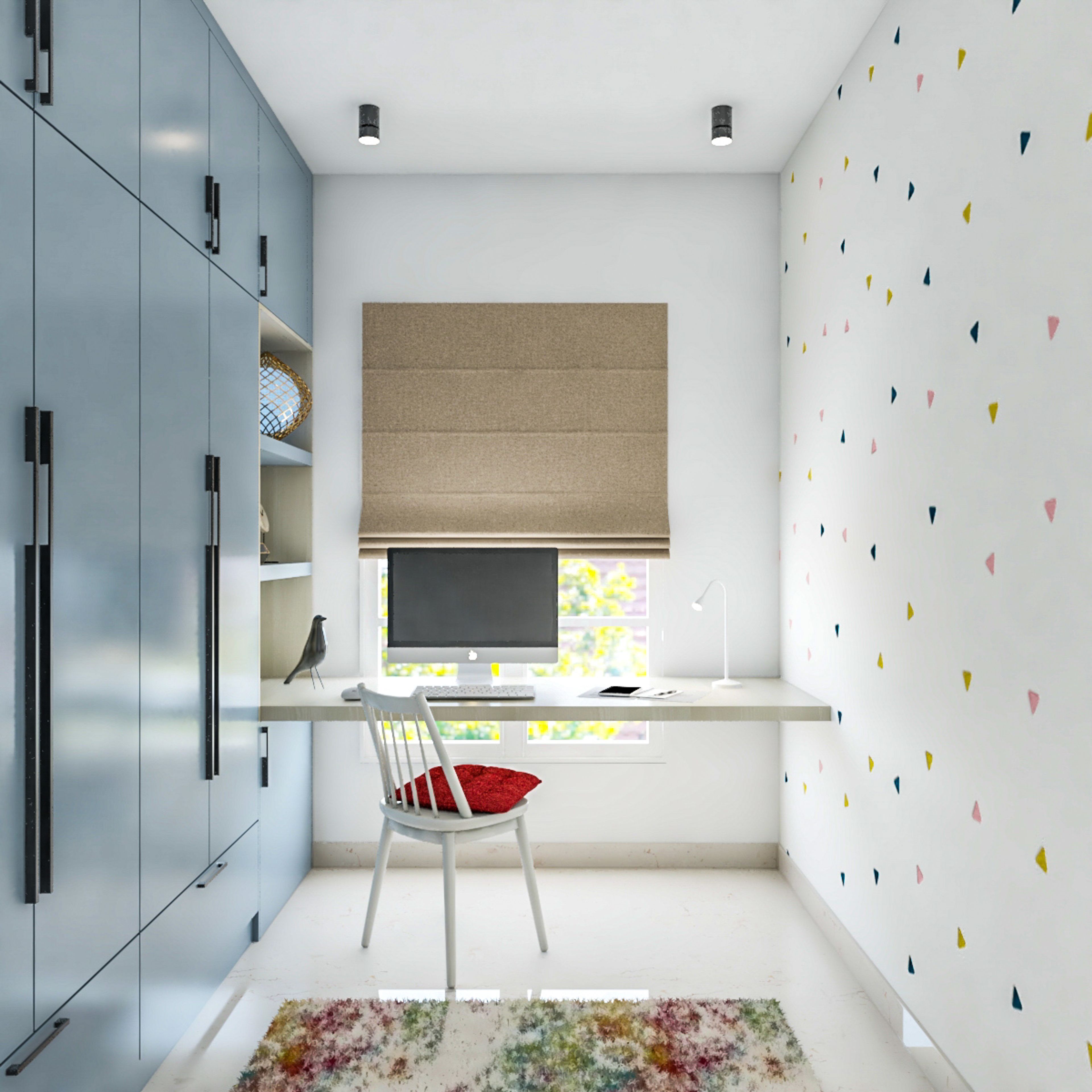 Modern Home Office Design With A Floor-To-Ceiling Wardrobe