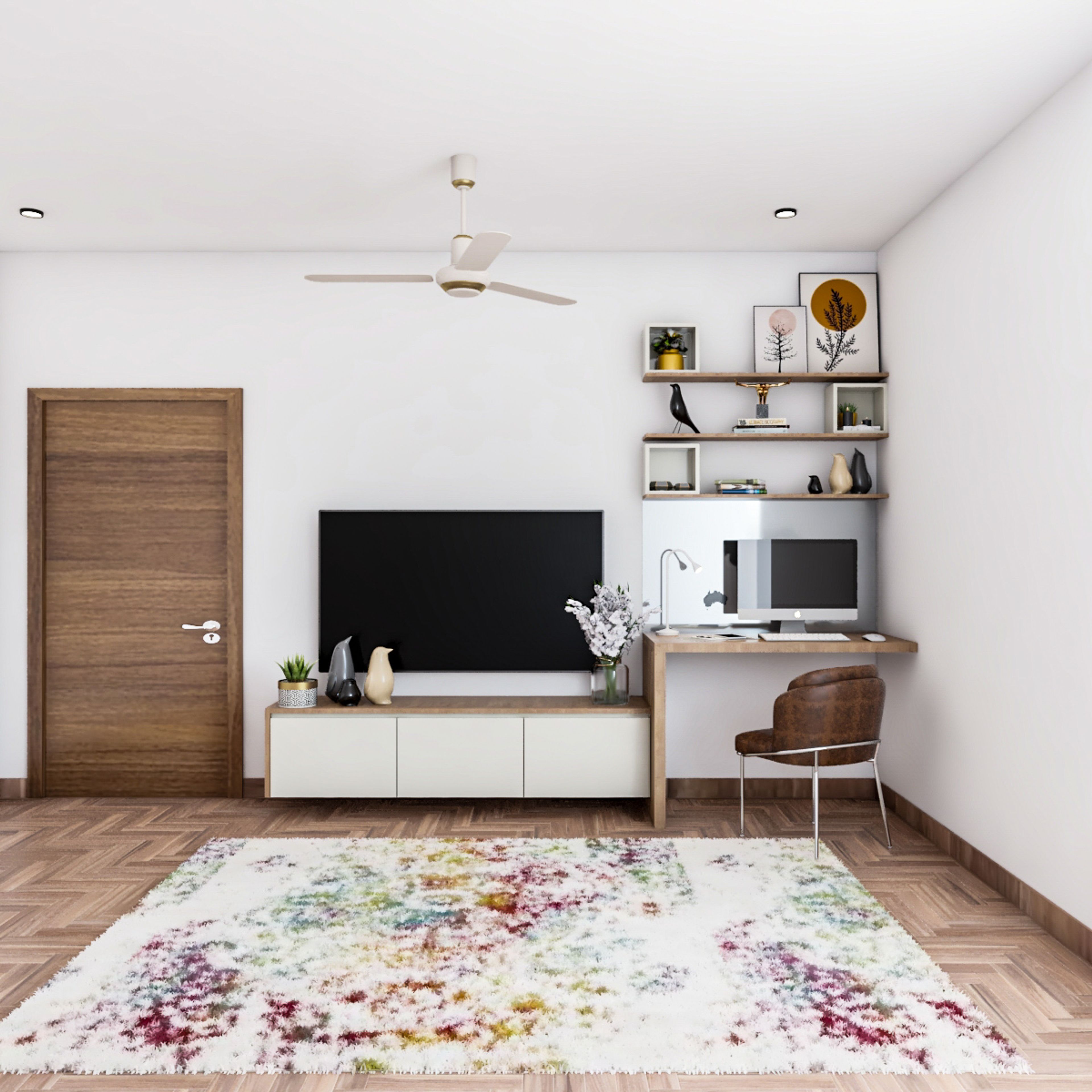 Study Room Design With Integrated TV Unit - Livspace