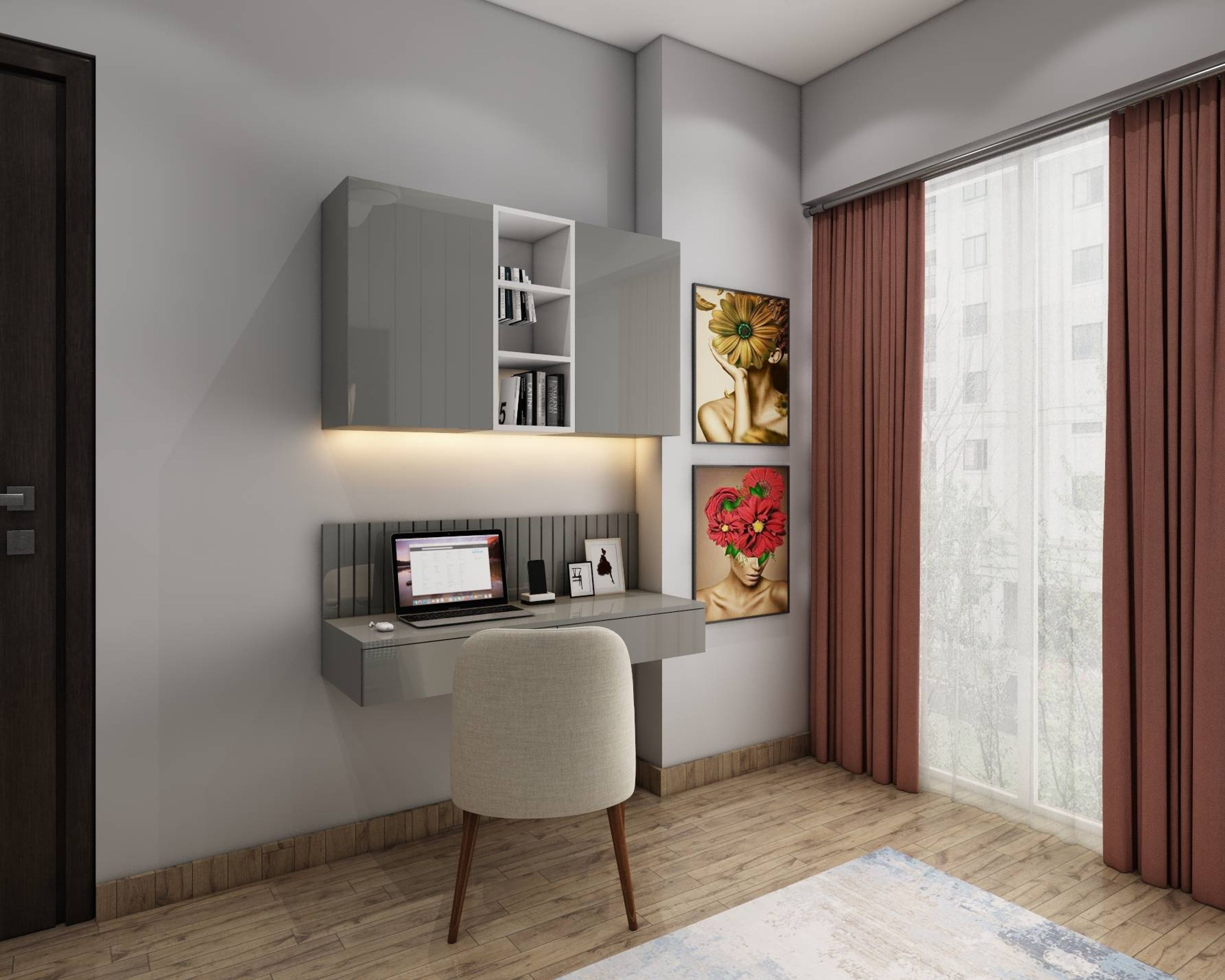 Home Office Design With Neutral Coloured Theme in Grey And White