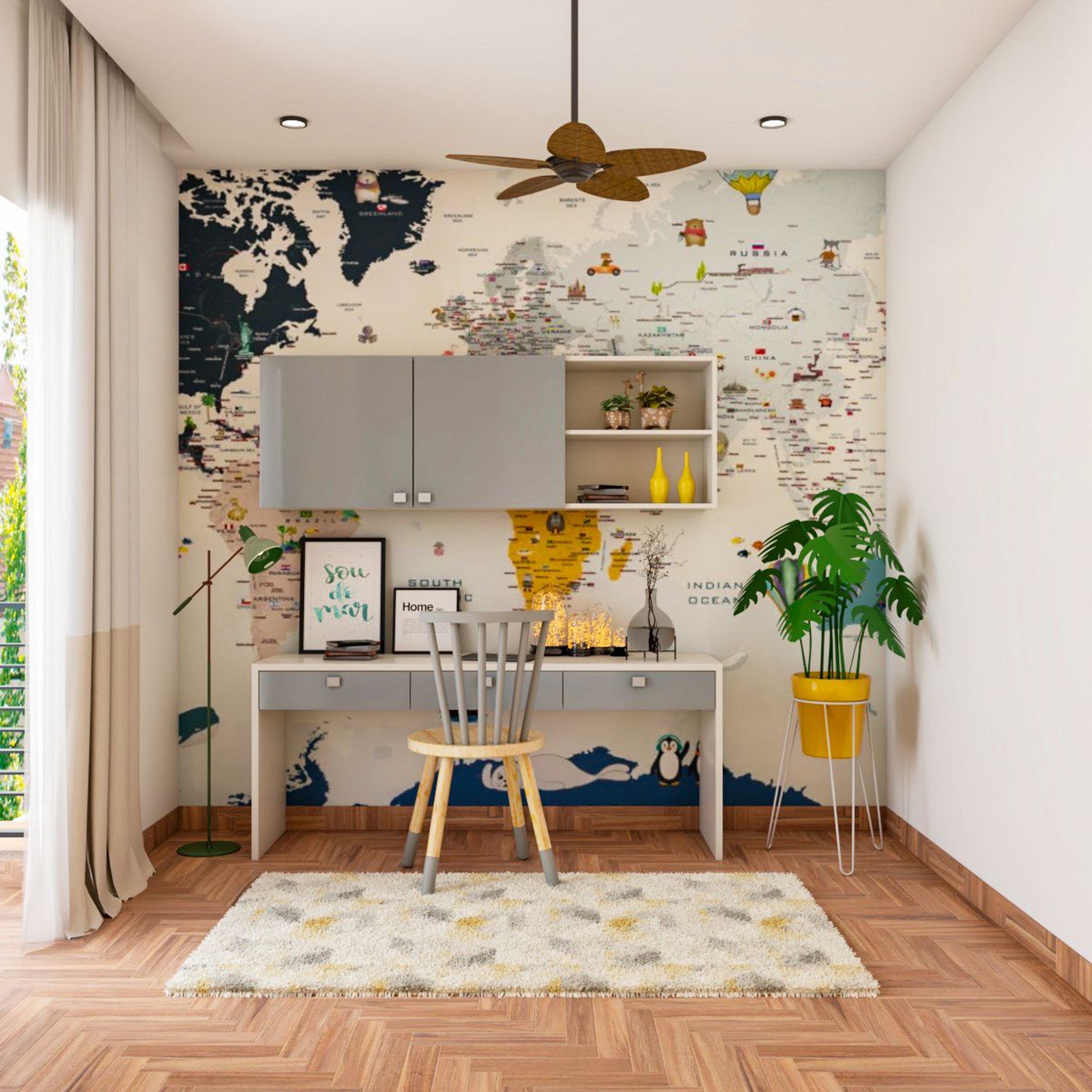 Modern Home Office Design With Indoor Plants - Livspace