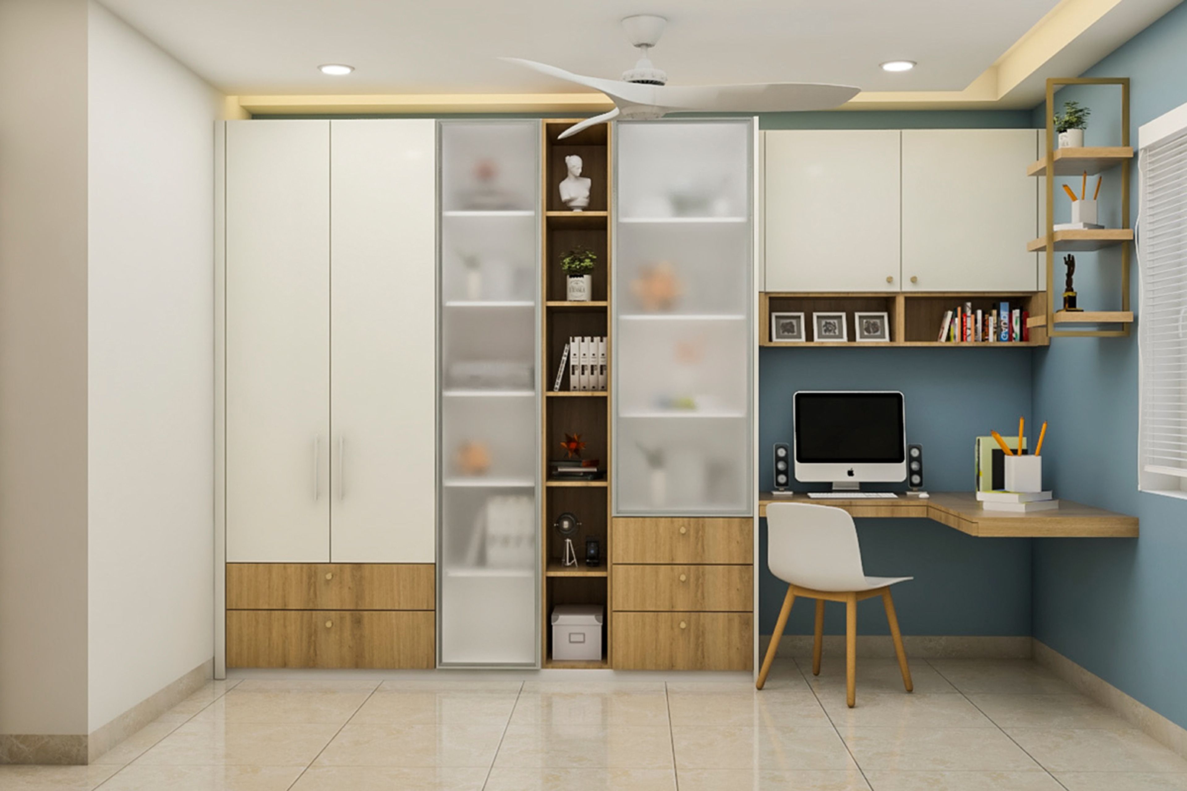 Modern Study Room Design Integrated With Wardrobe