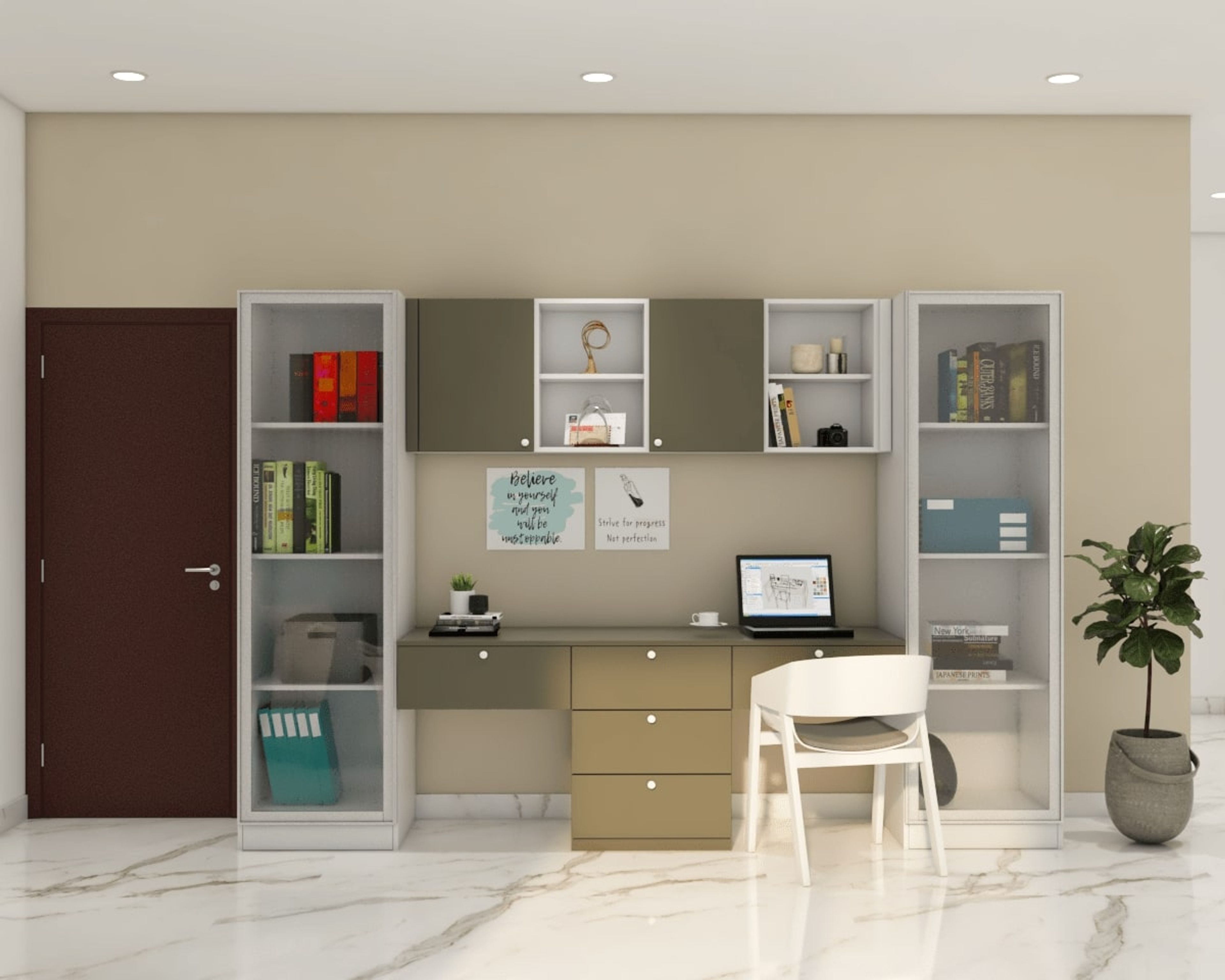 Spacious Modern Study Room Design With Green Shutters