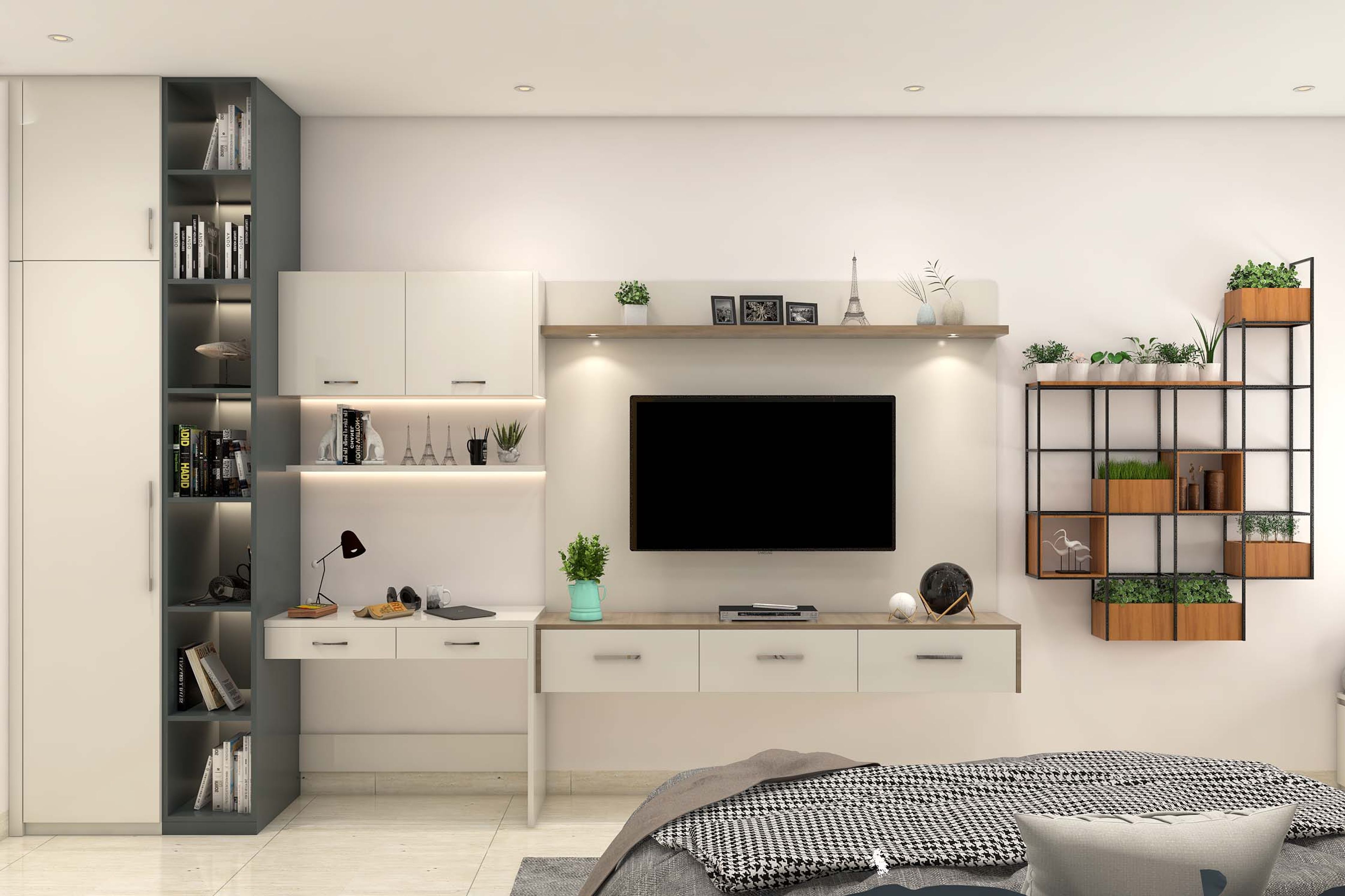 Contemporary Home Office Design With White Pull-Out Drawers