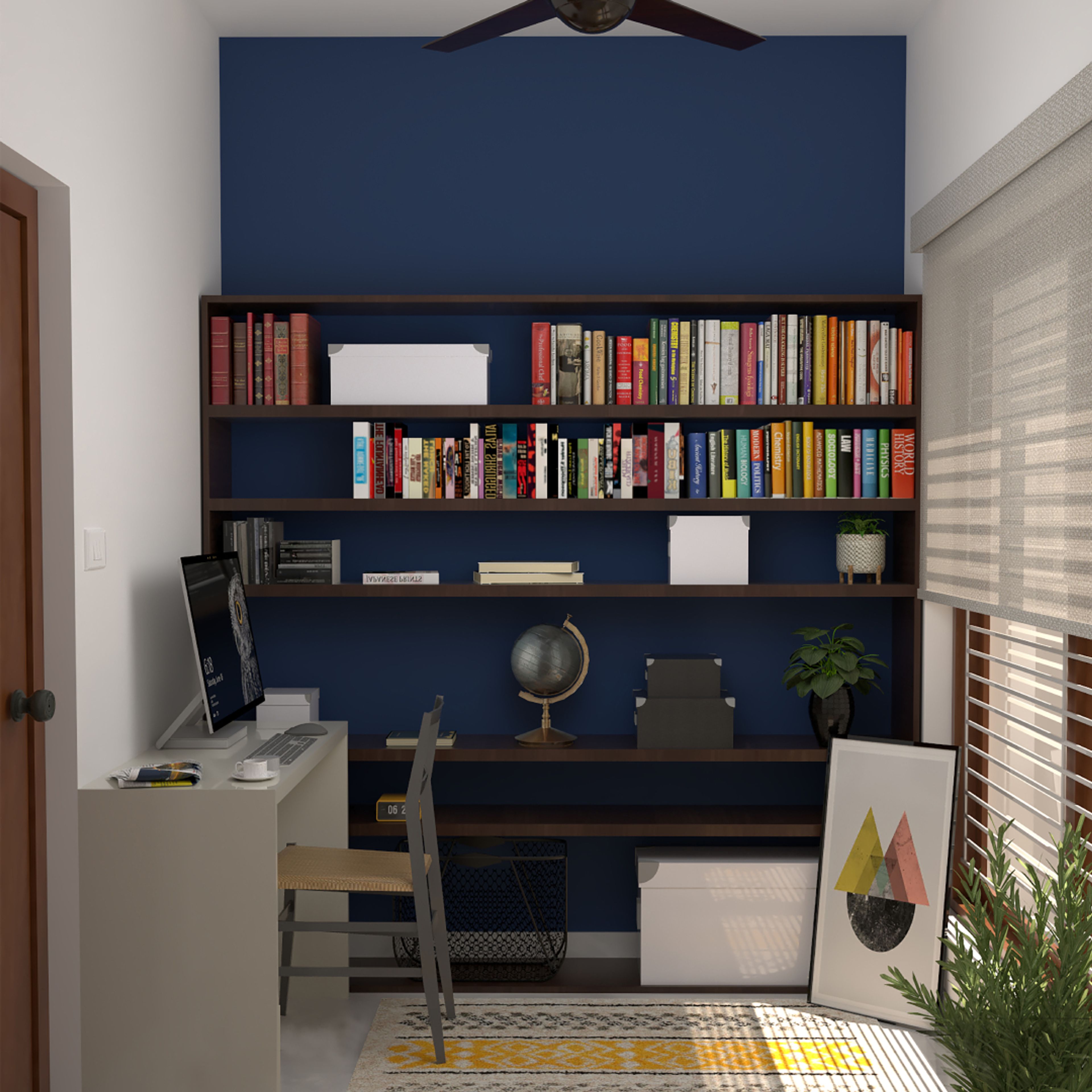 Grey And Blue Study Room - Livspace