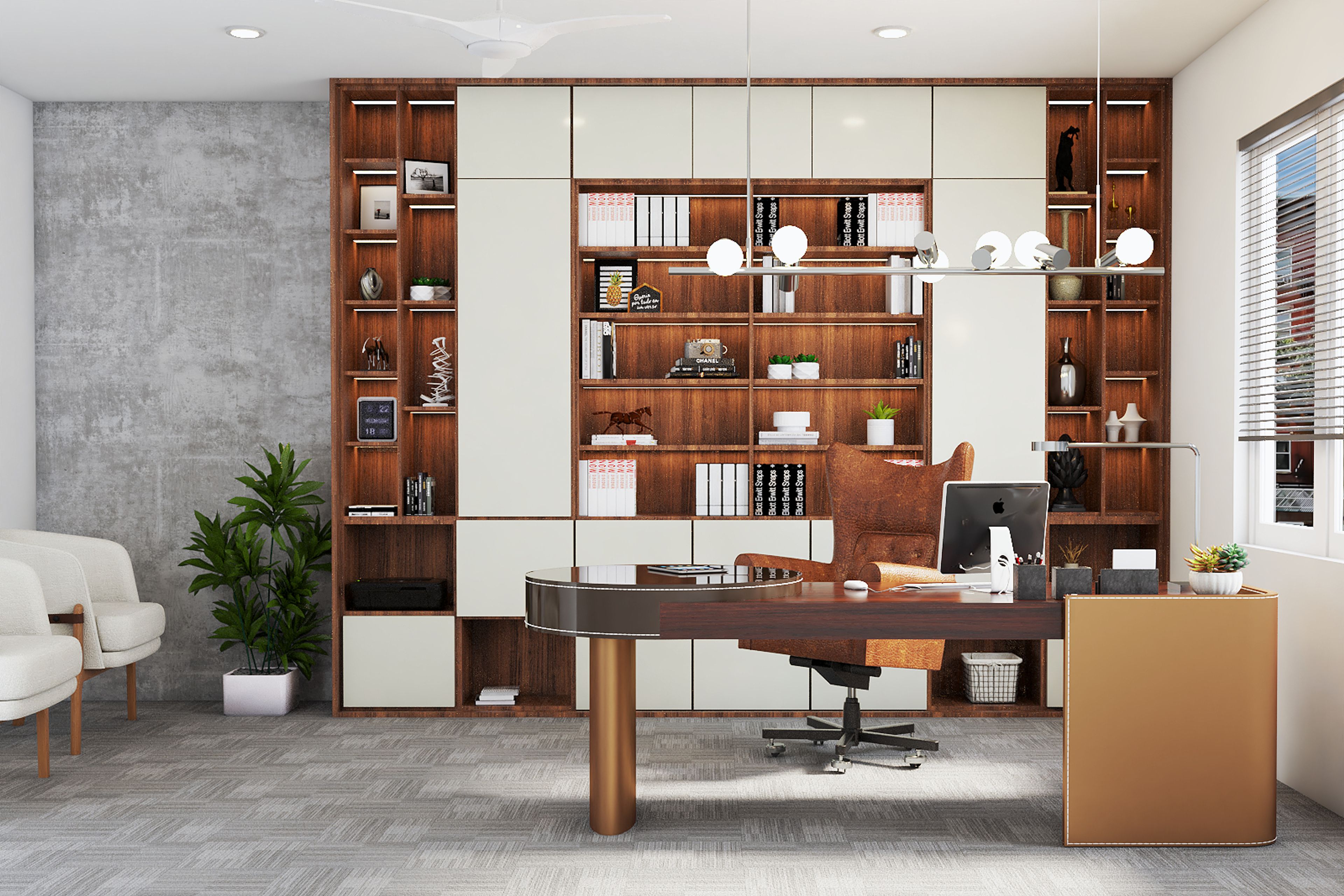 Spacious Home Office Design With Versatile Lighting