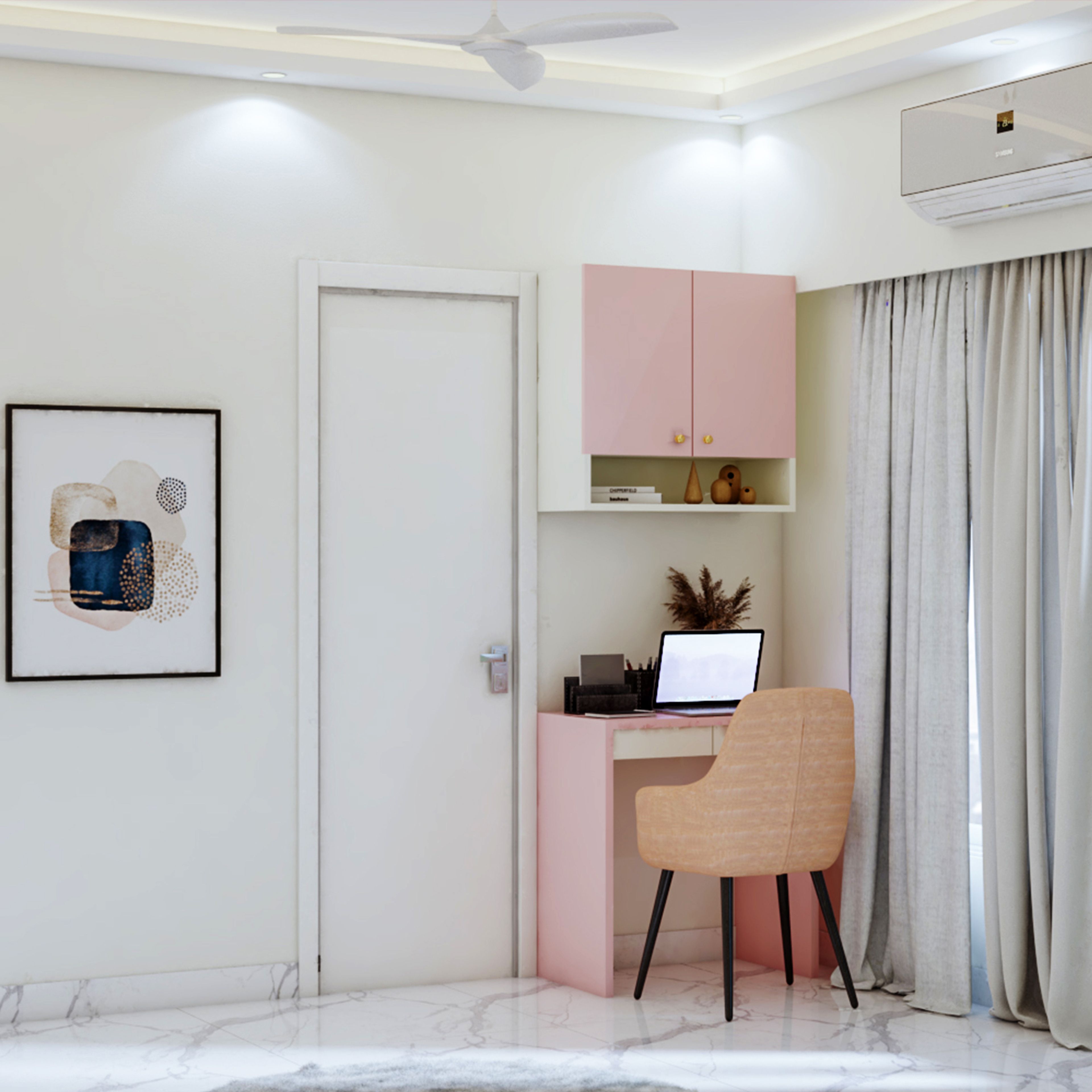 Pink And White Contemporary Home Office Design