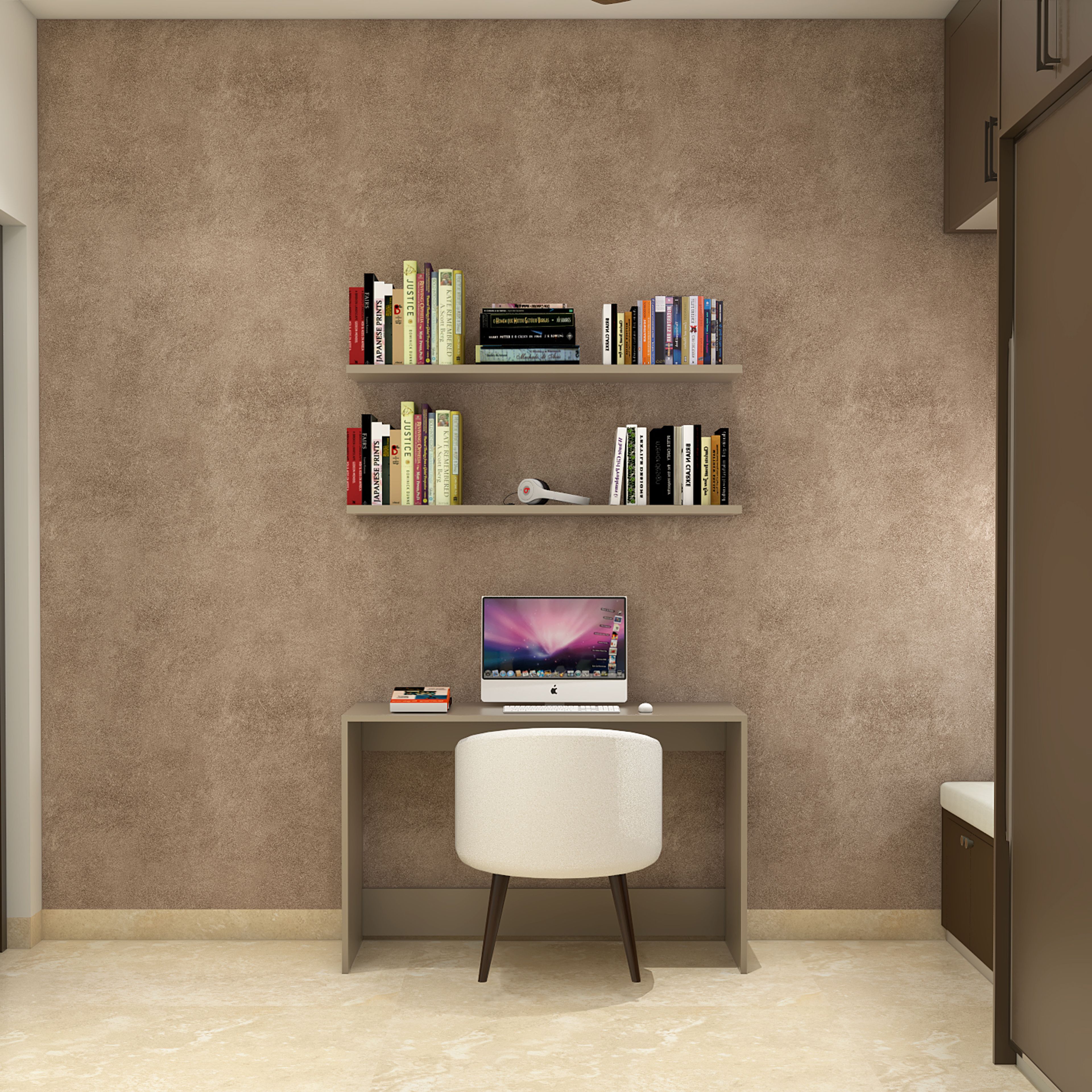 Contemporary Home Office Design For Compact Scapes And Solid Colour Wall