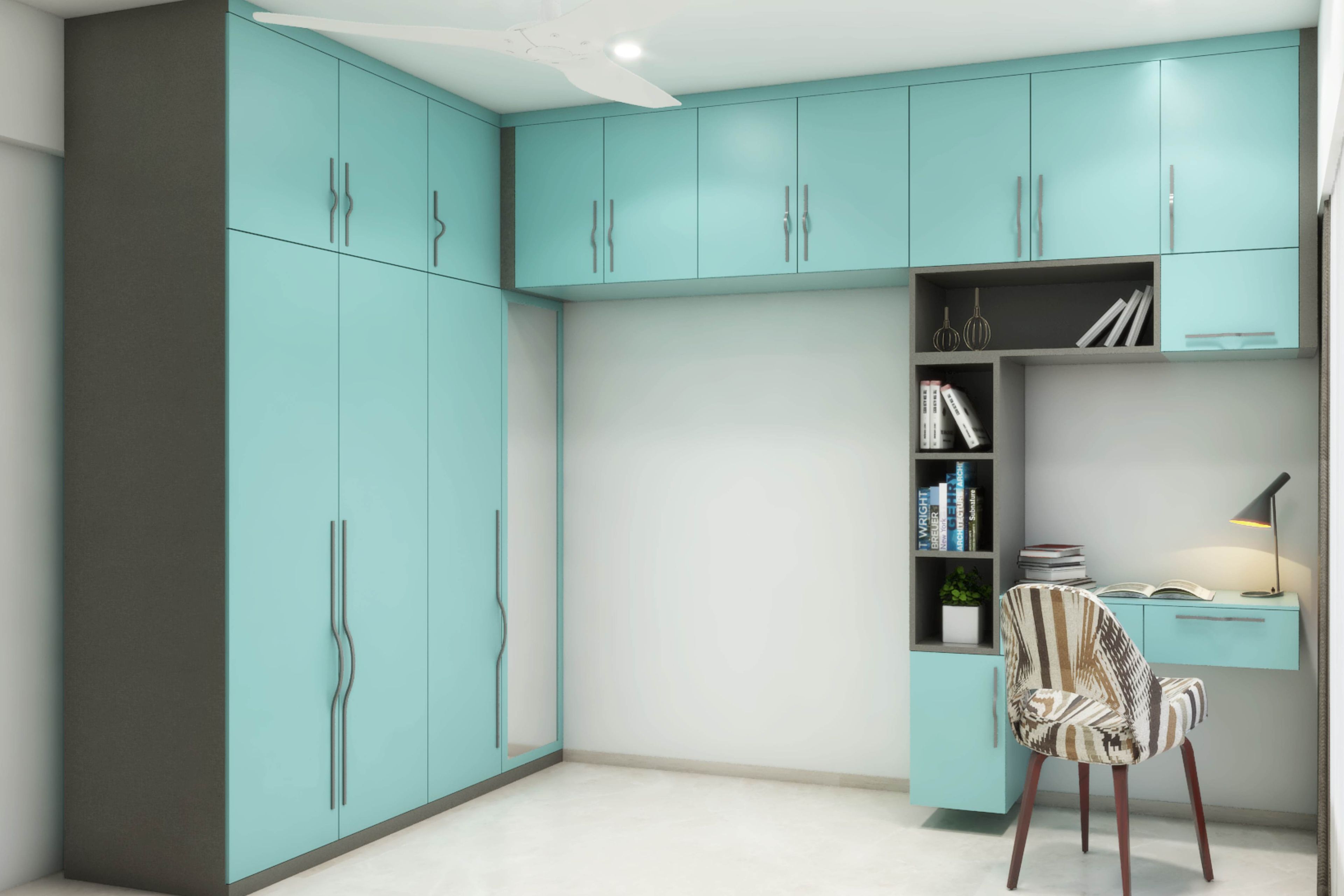 Celestial Blue And Dove Grey Study Room Design - Livspace