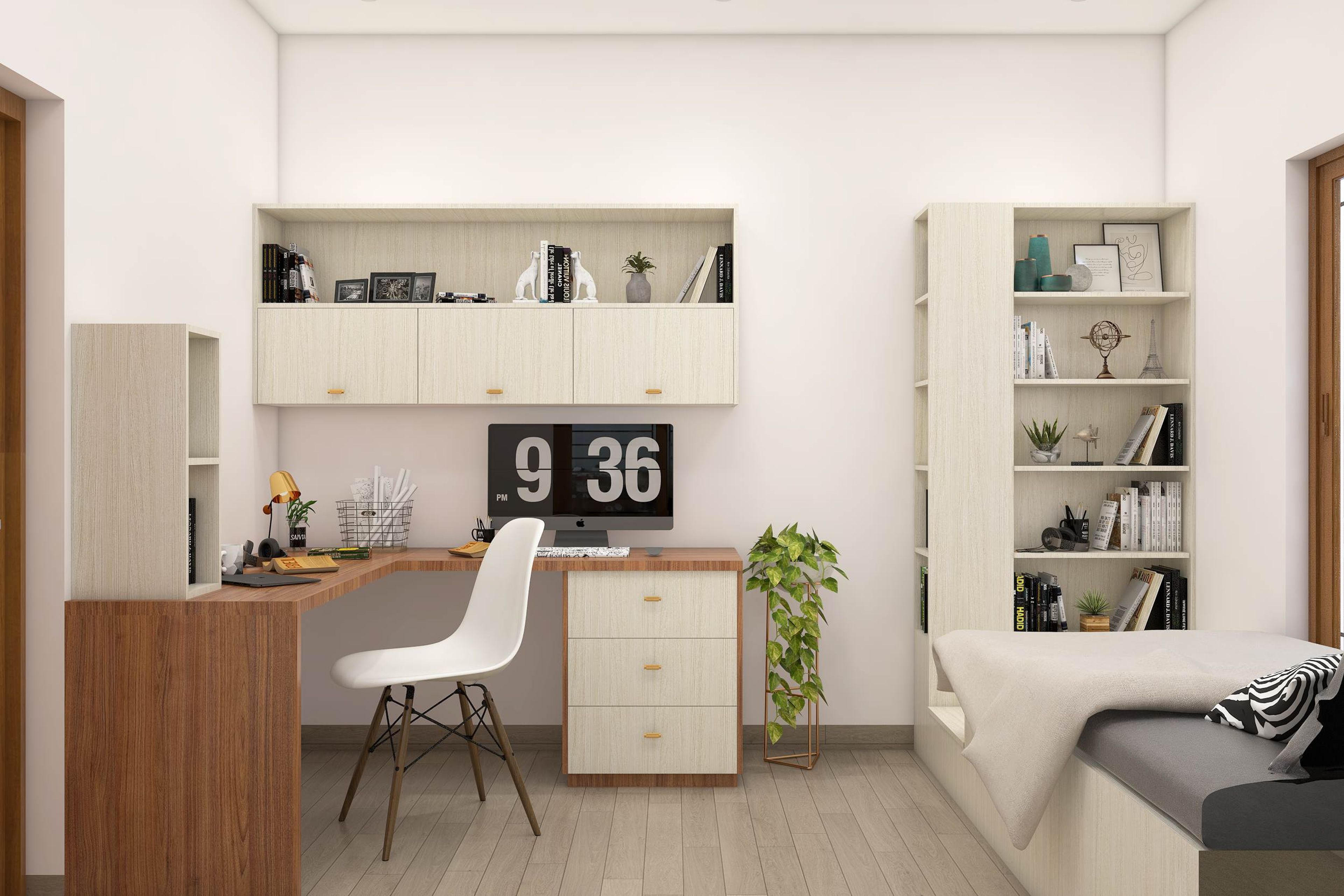 Modern Home Office Design With L-Shaped Wooden Study Table Design