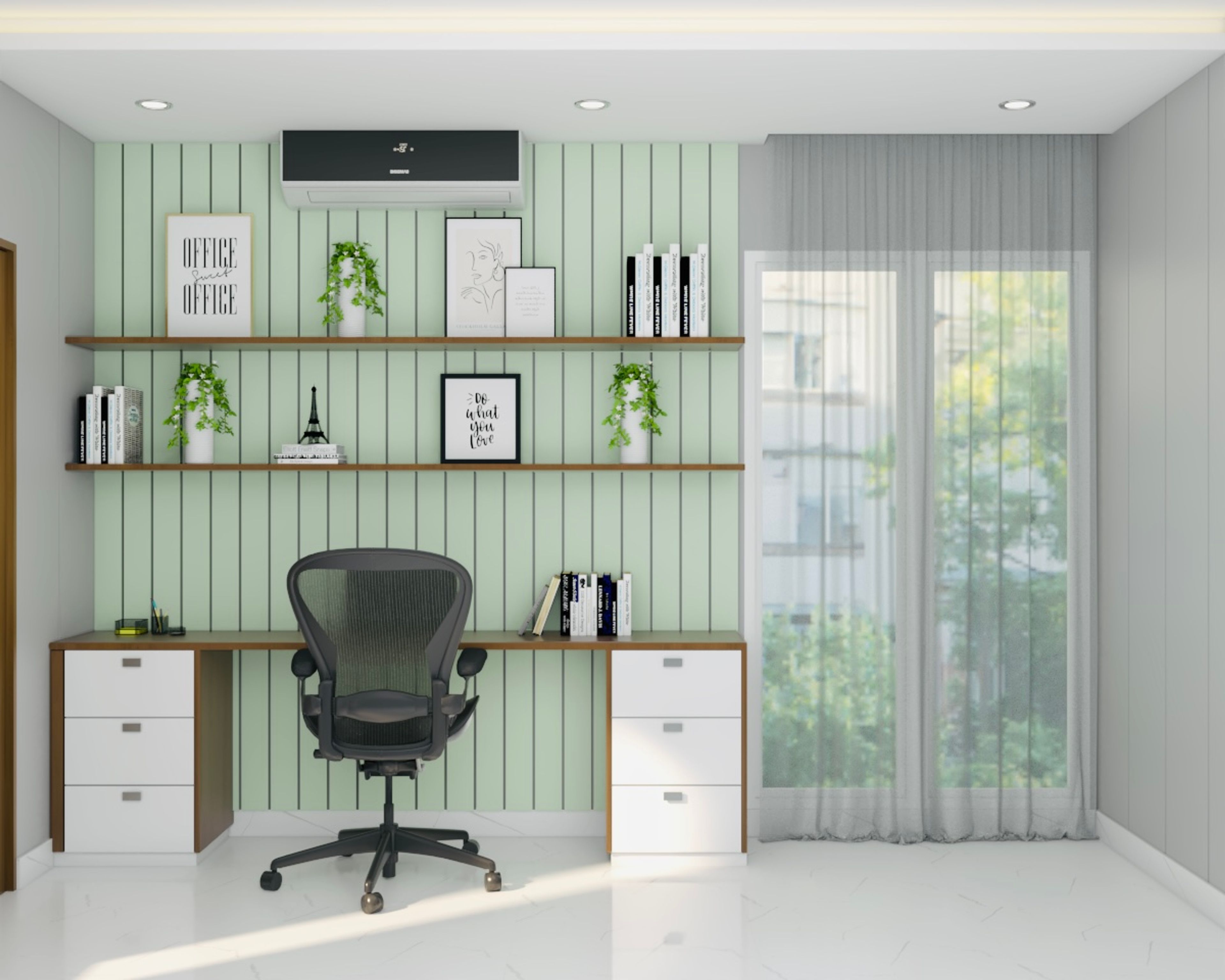 Small Study Room Design With Pastel Green Details
