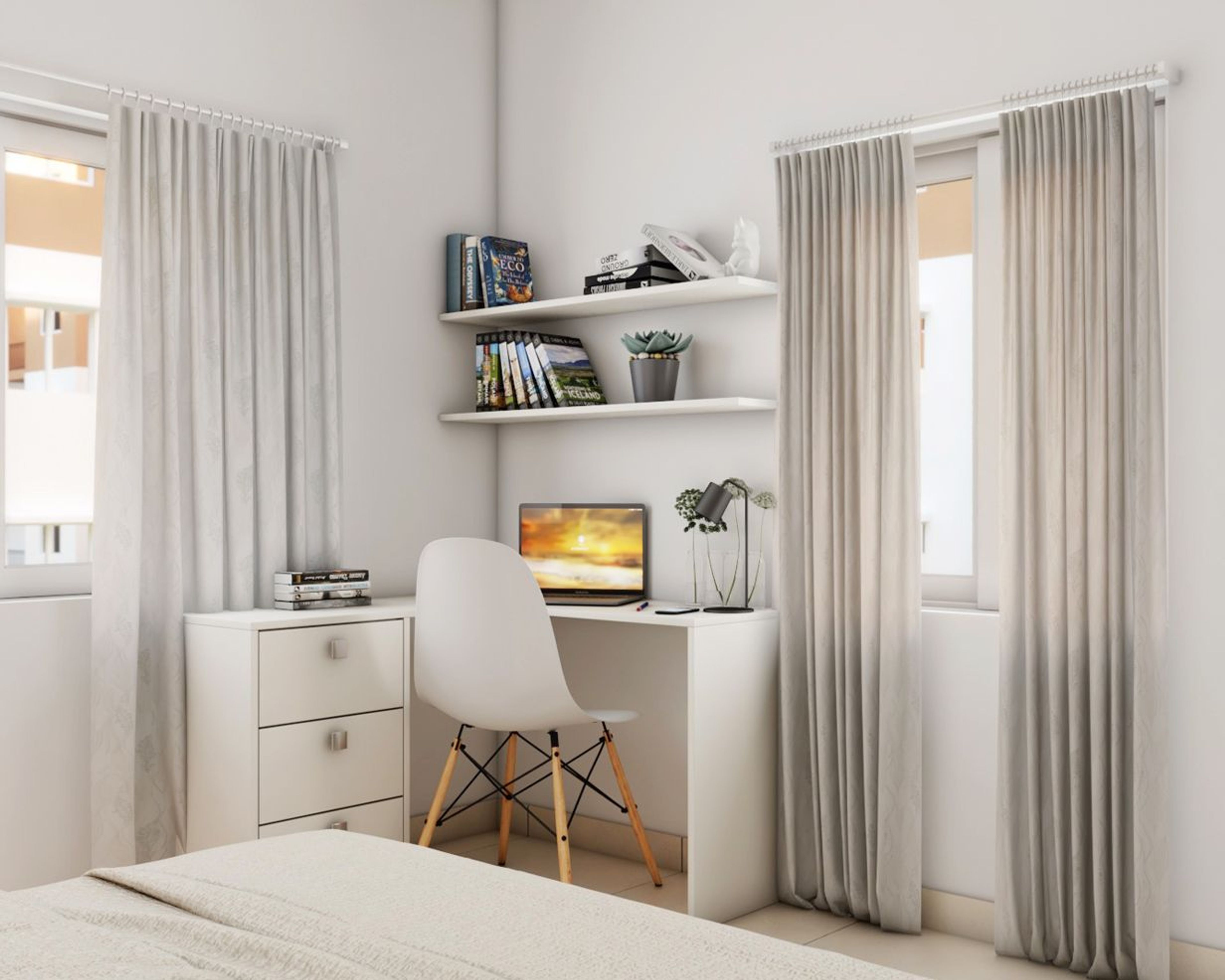 Scandinavian L-Shaped Home Office Design