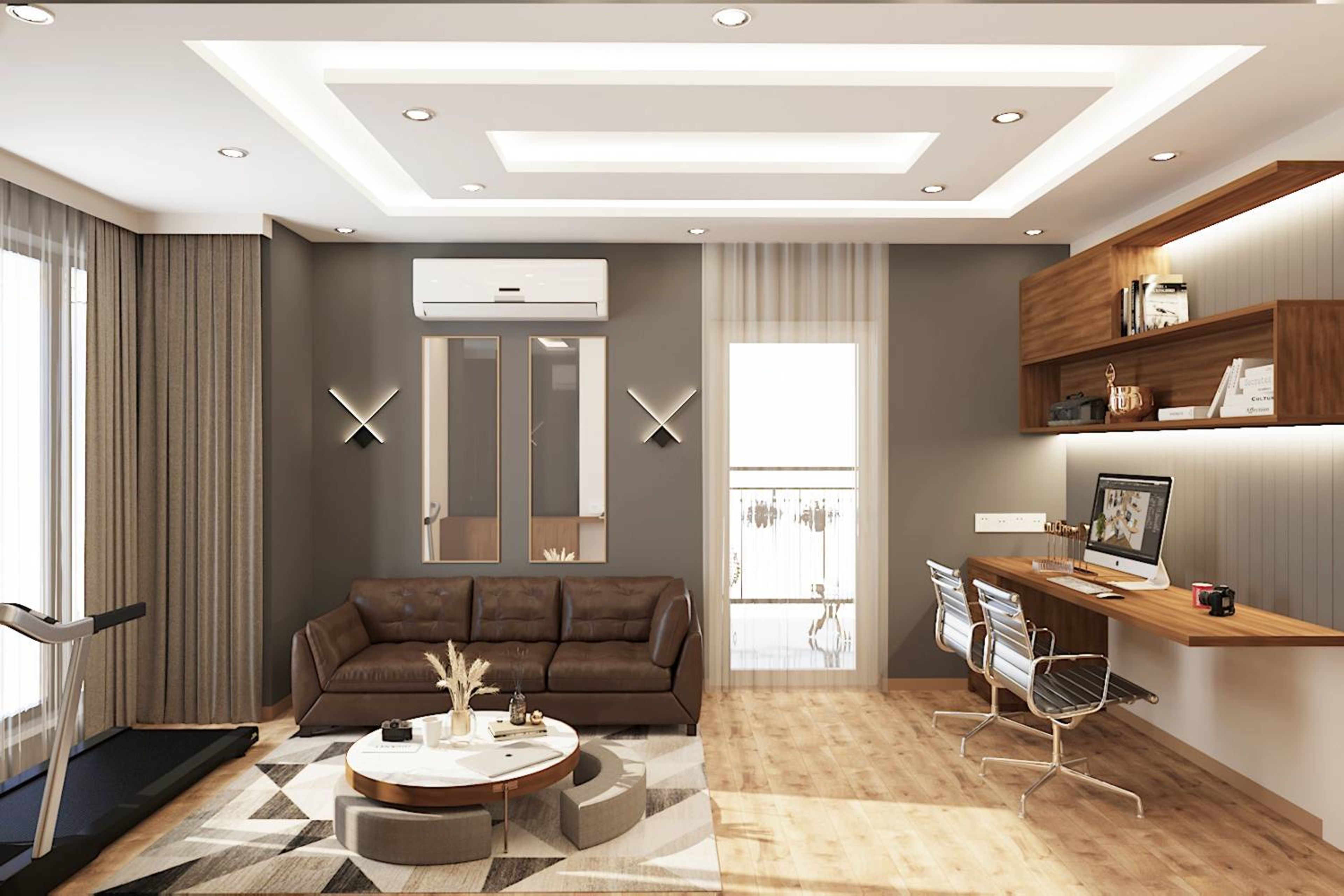 Contemporary Plus Minus Gypsum False Ceiling Design With Spotlights