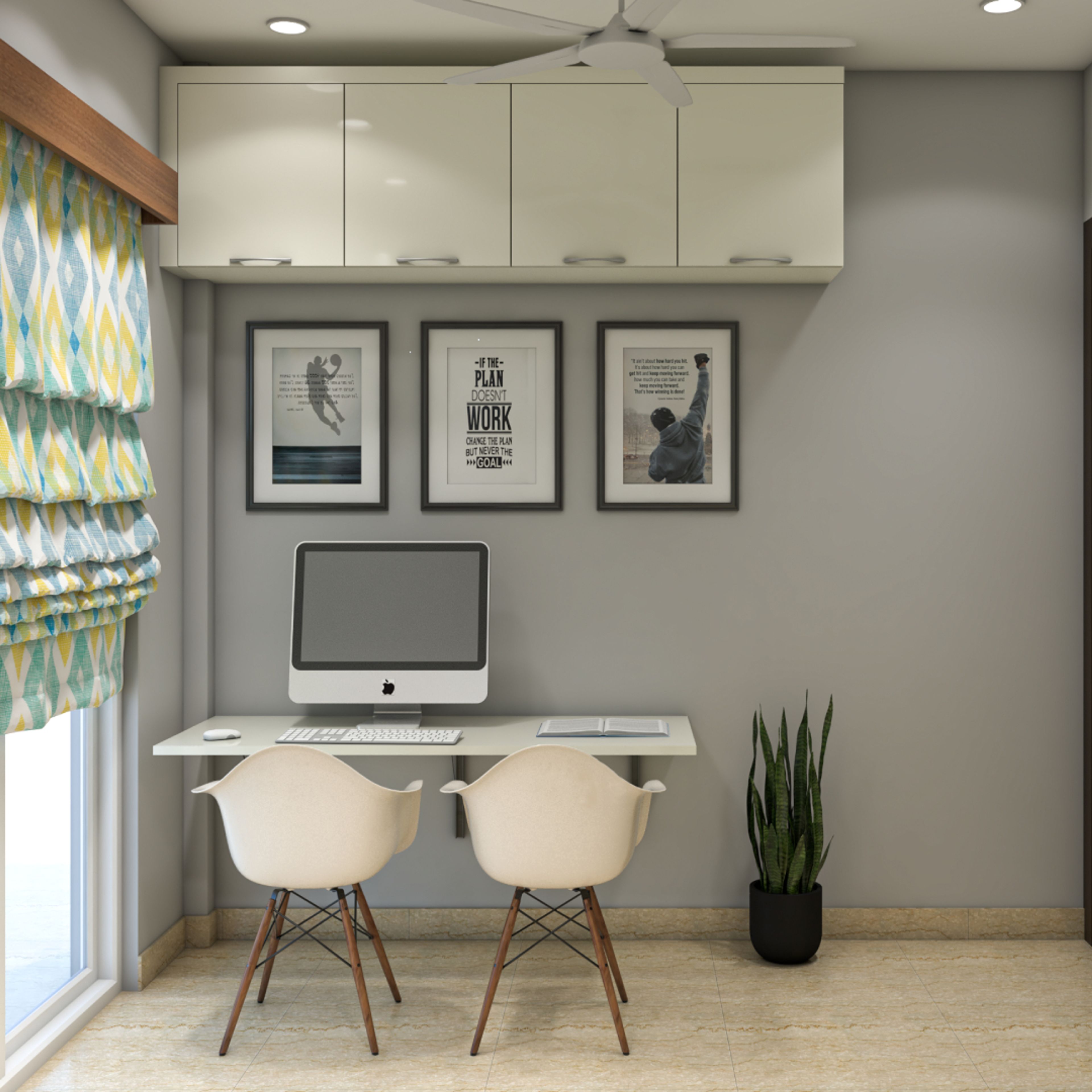 Frosty White Modern Study Room Design