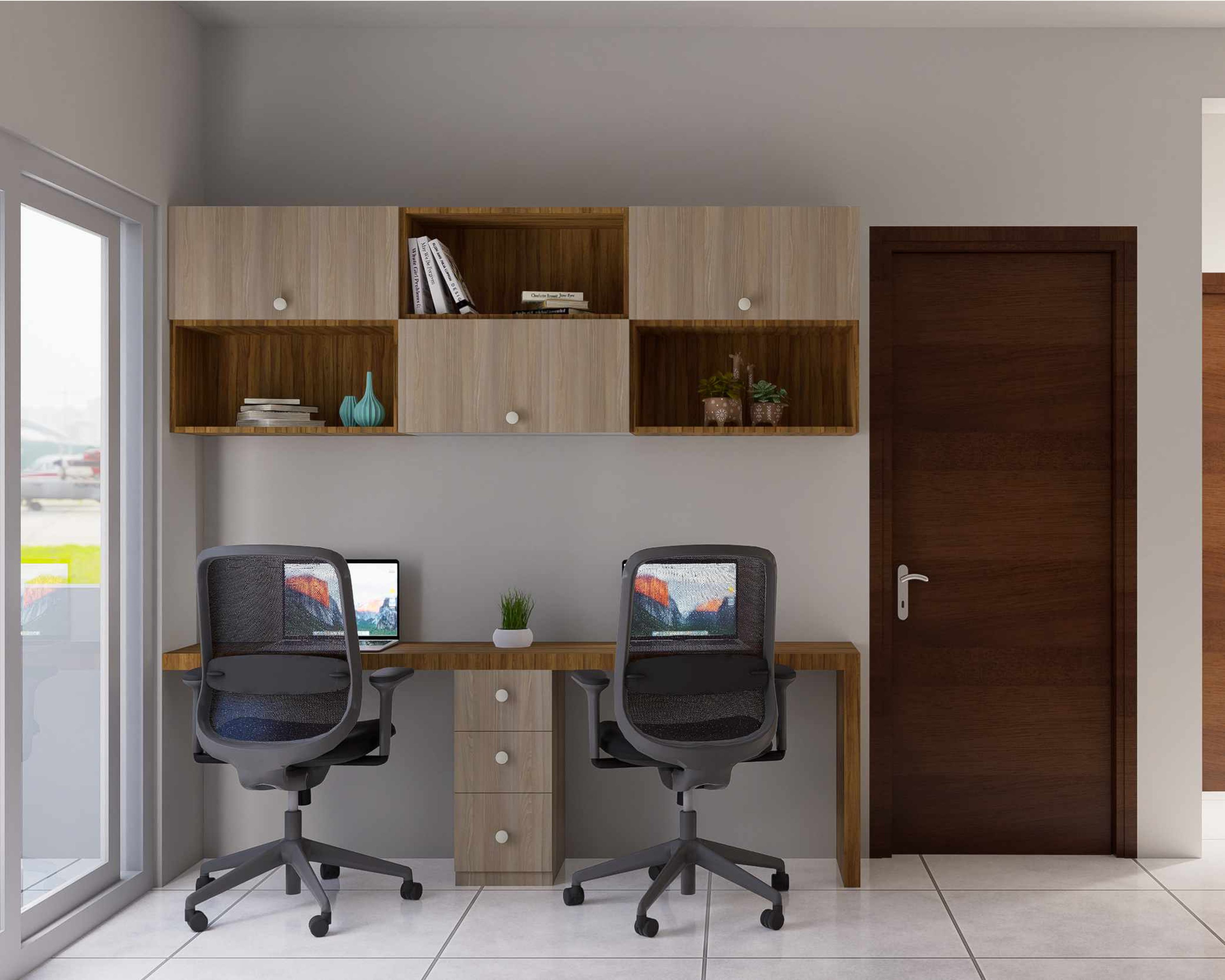 Modern Home Office Design With Overhead Storage
