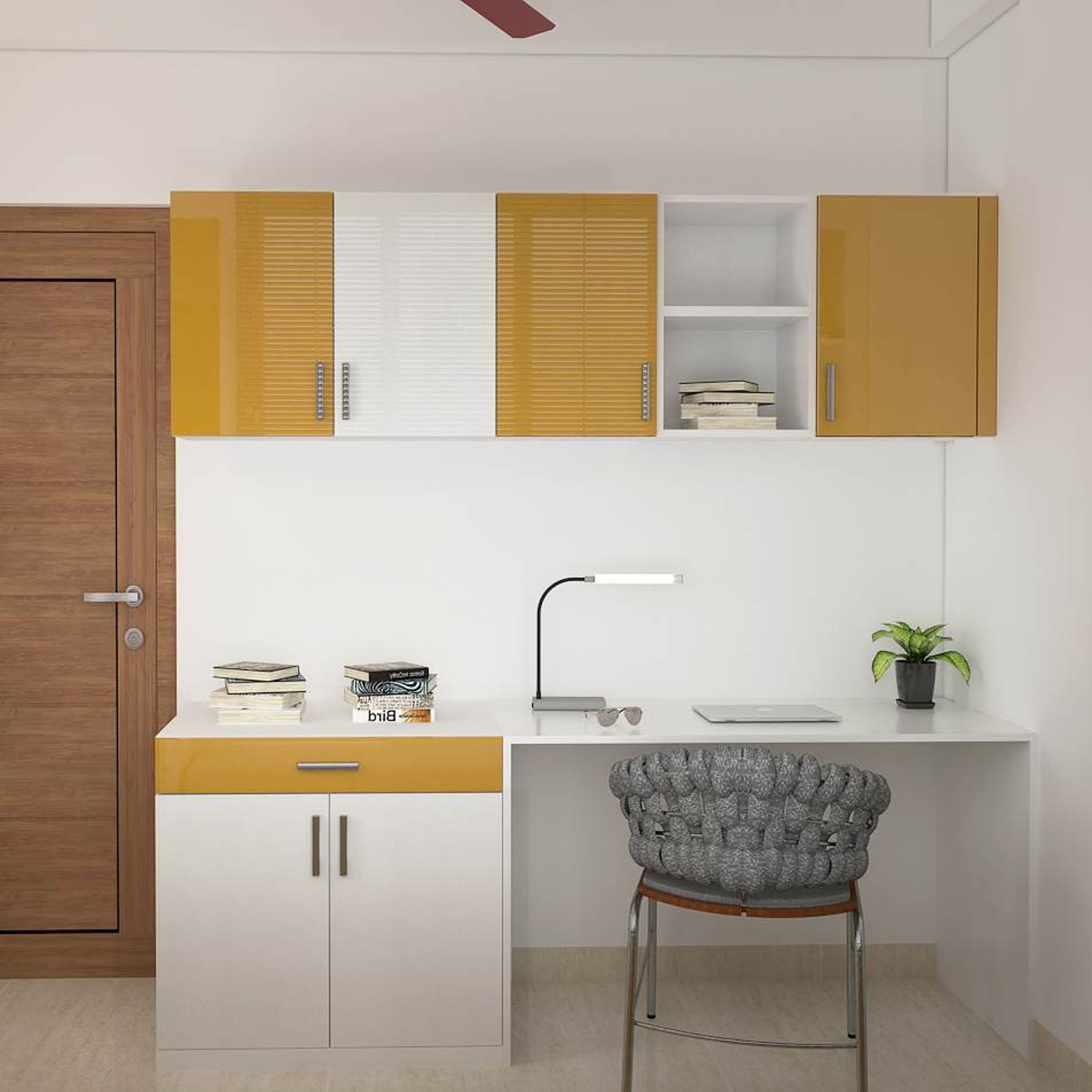 Modern Home Office Design With Parakeet and Frosty White Laminates