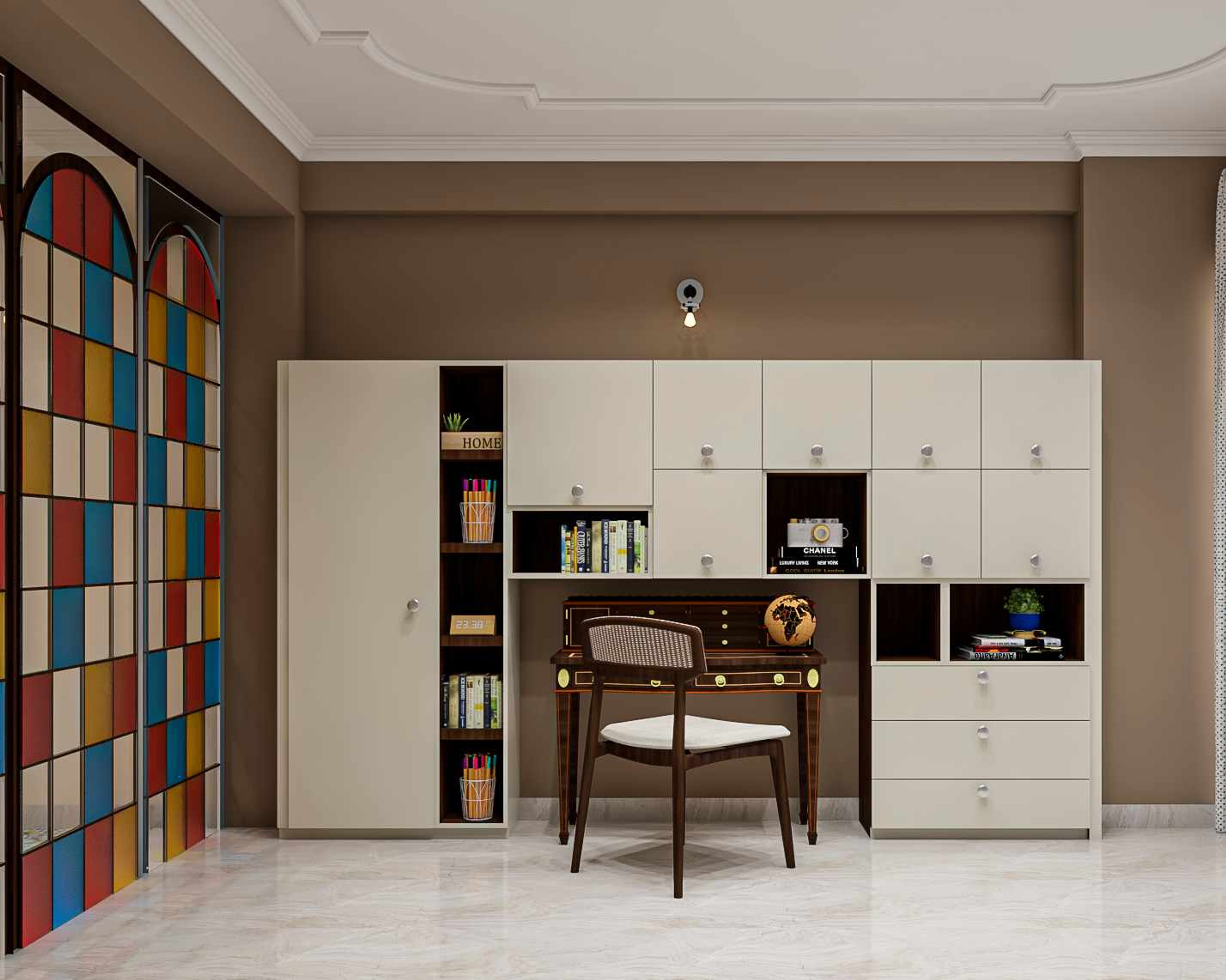 Mid-Century Modern Home Office Design With Antique Wooden Study