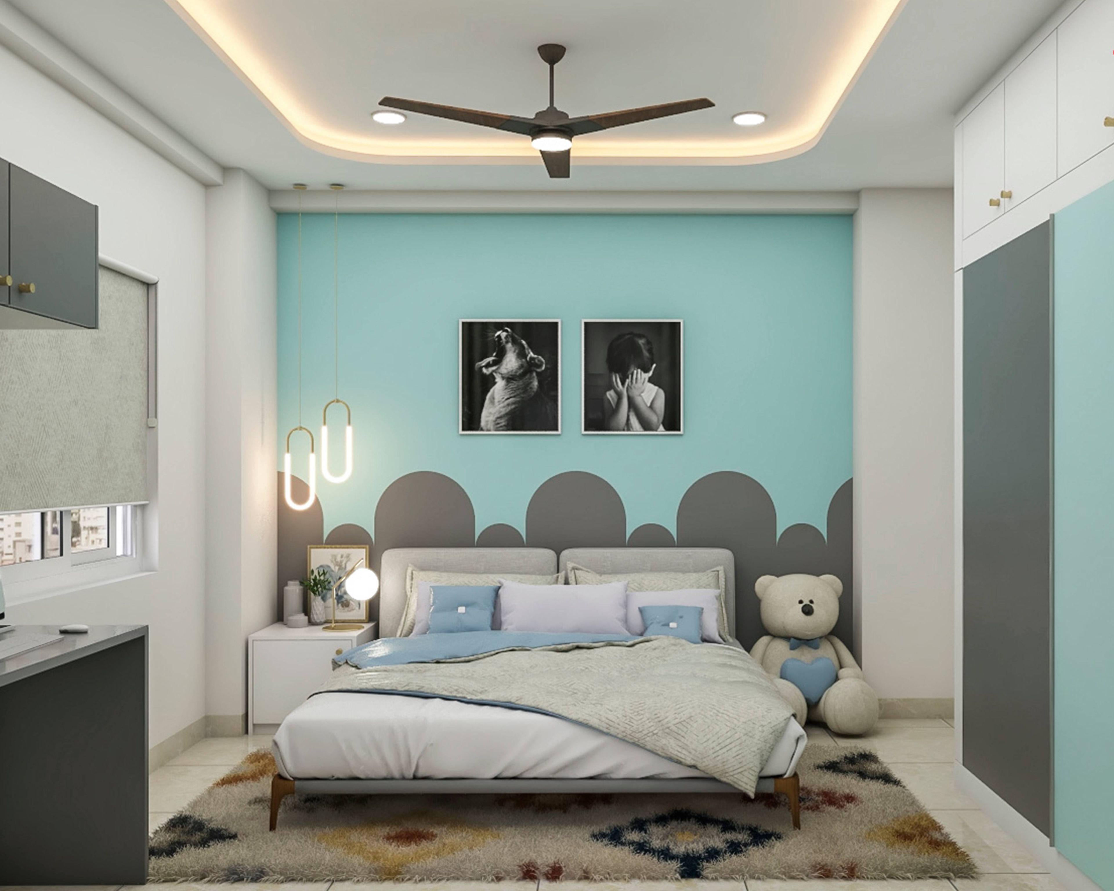 Modern Blue And Grey Kids' Bedroom Design