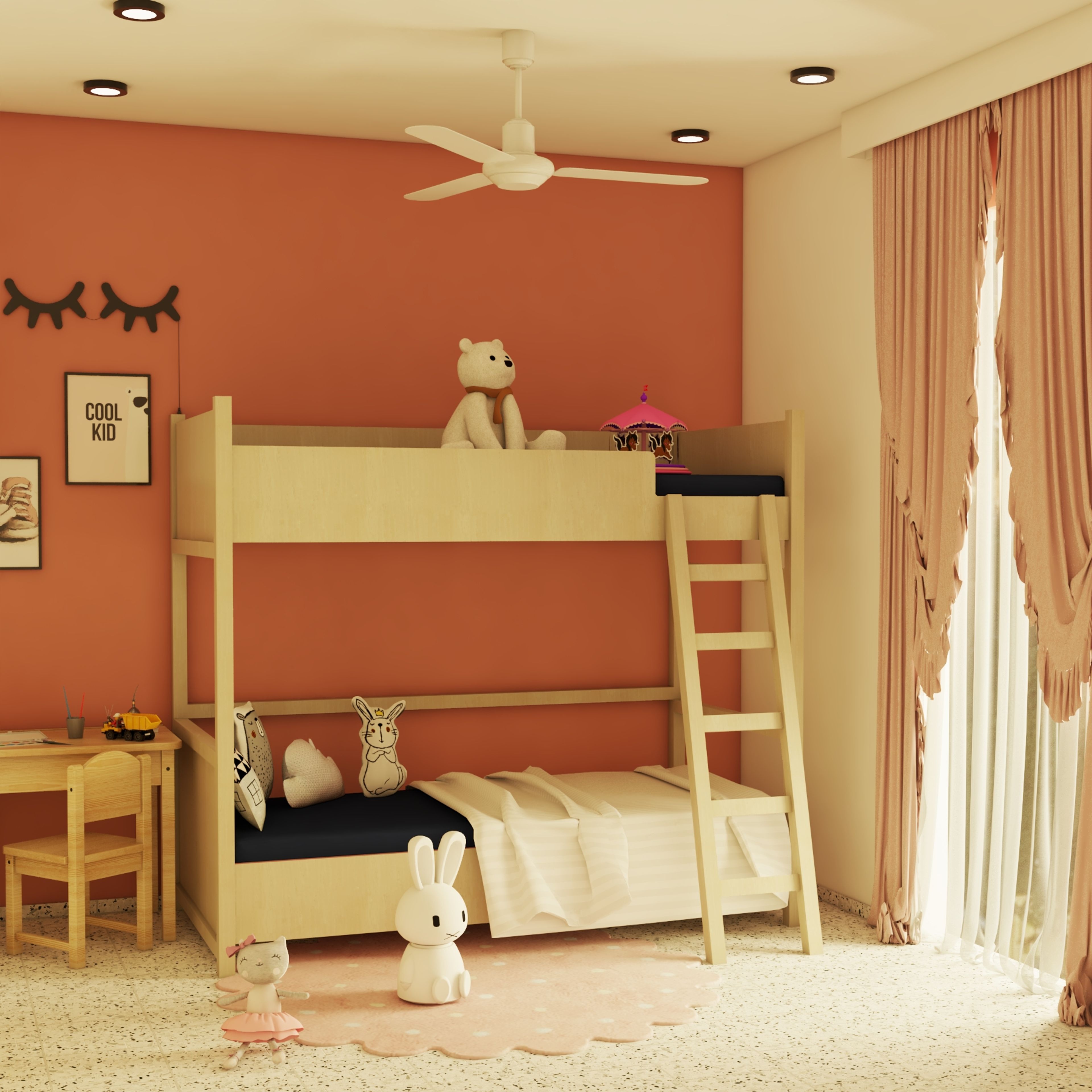 Modern Kid's Room Design For Girls With Bunk Bed
