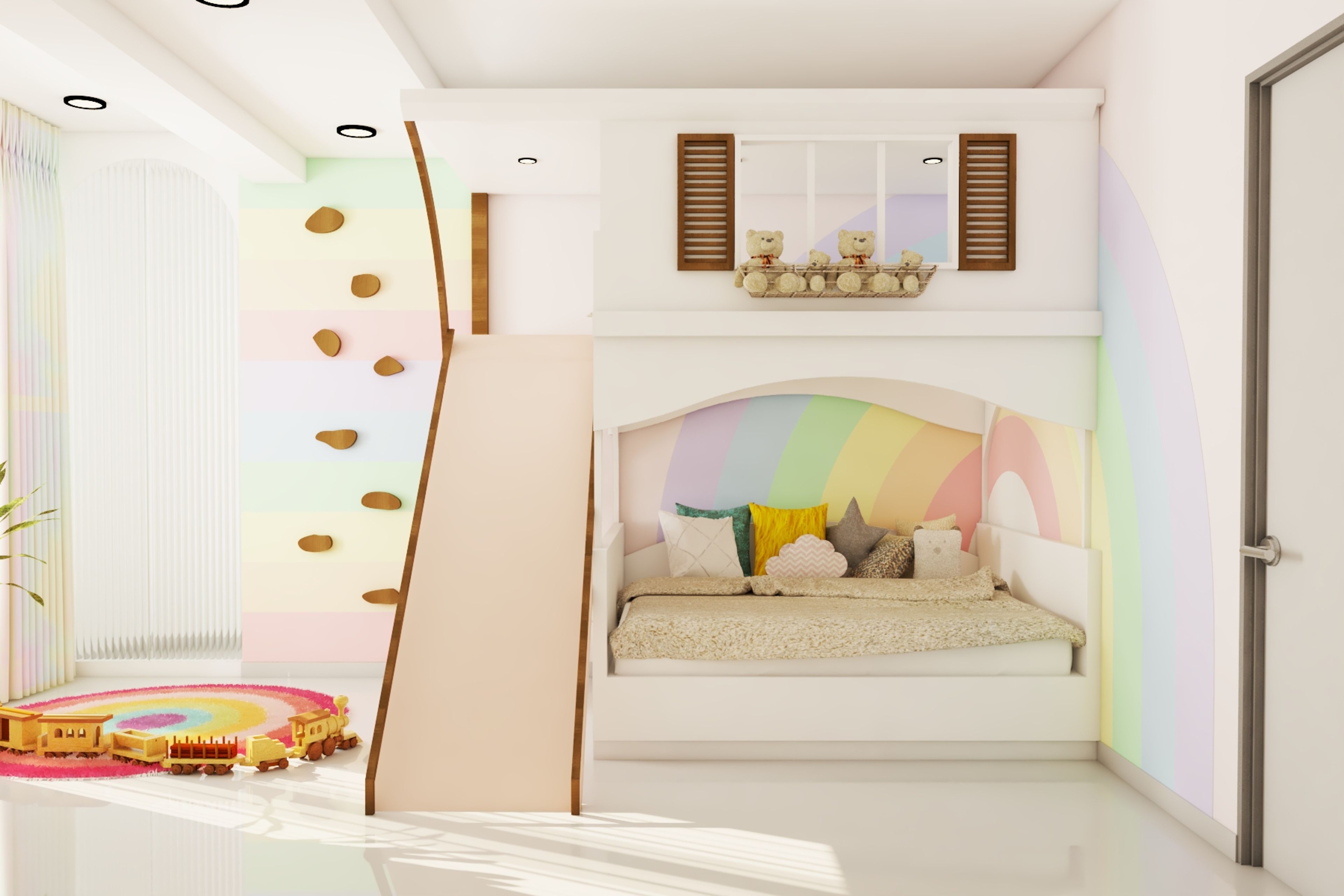 Contemporary Kid's Room Design For Girls With Slide