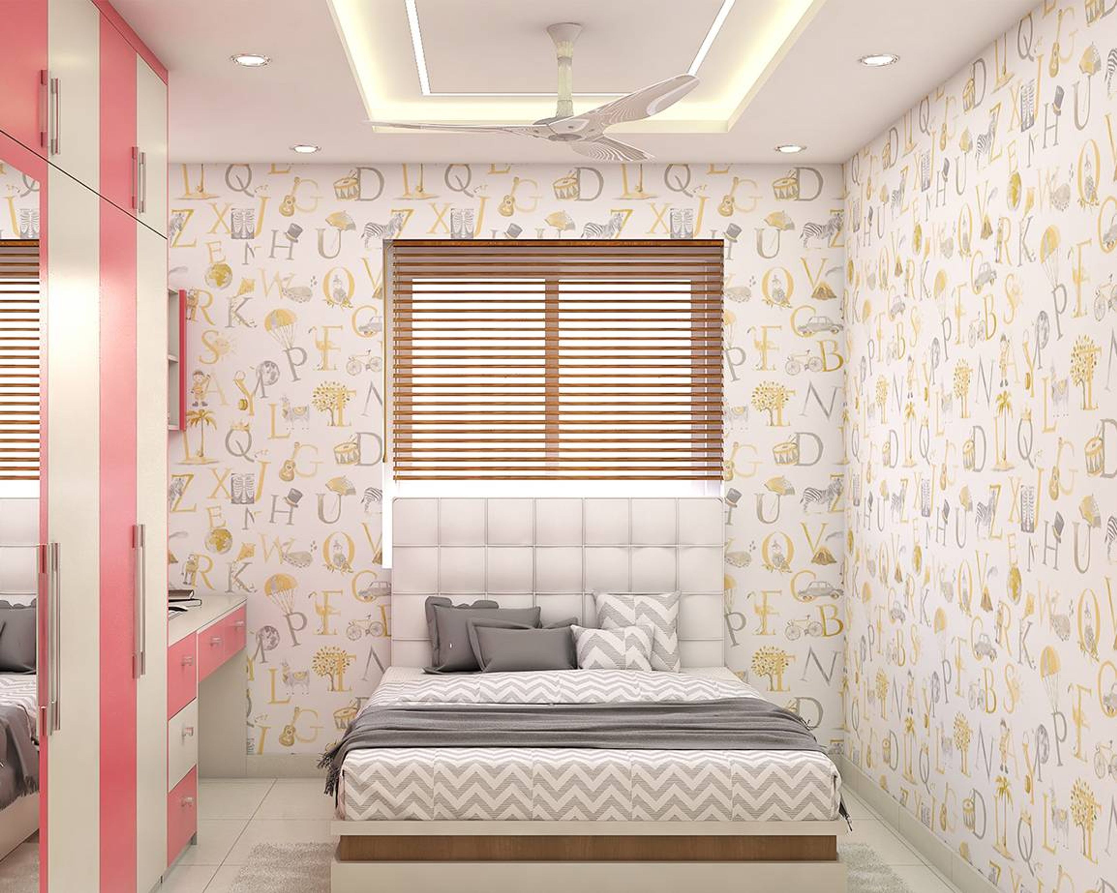 Modern Kid's Bedroom Design With White Tufted Bed