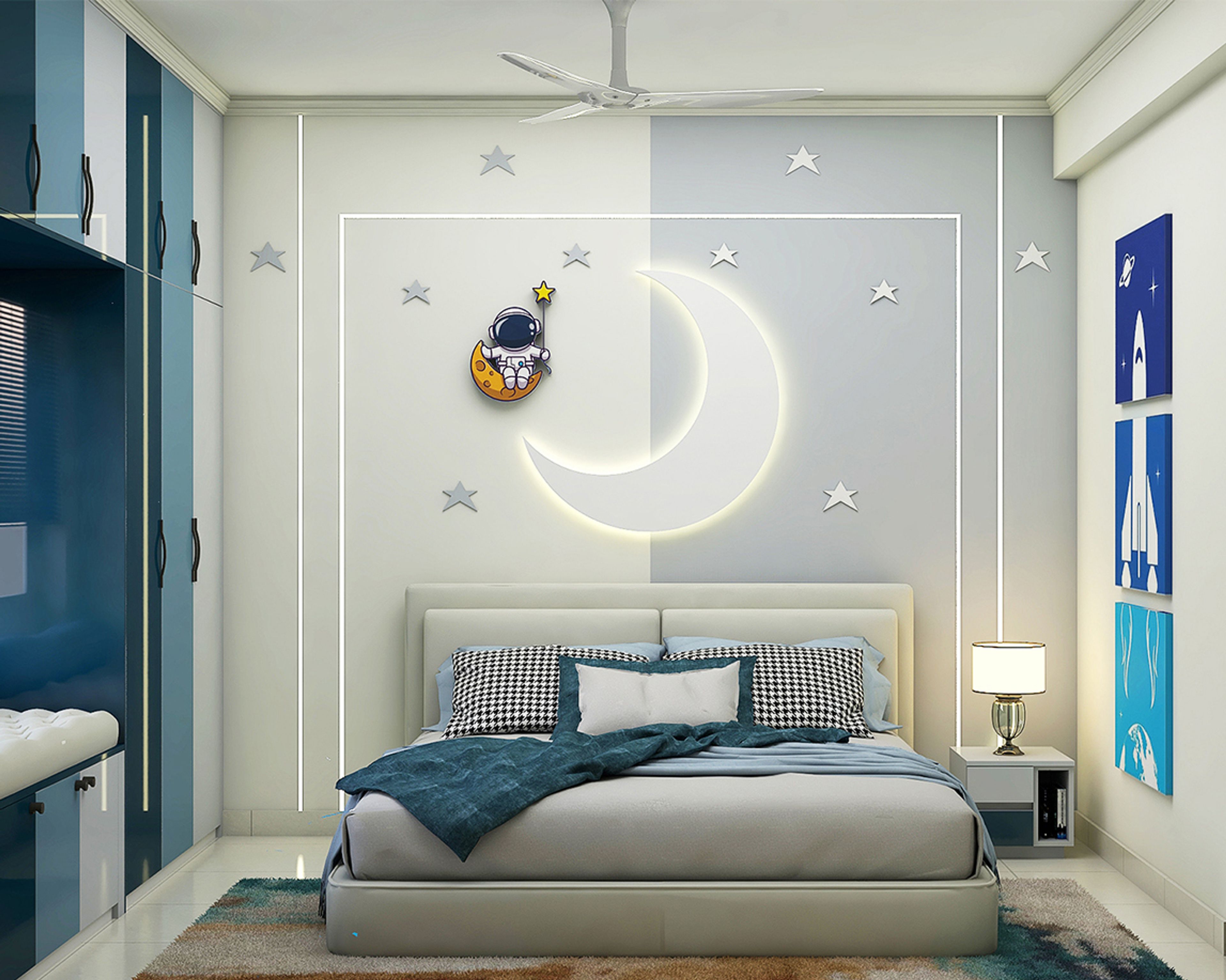Modern Boy's Room Design With Night-Themed Design Wall