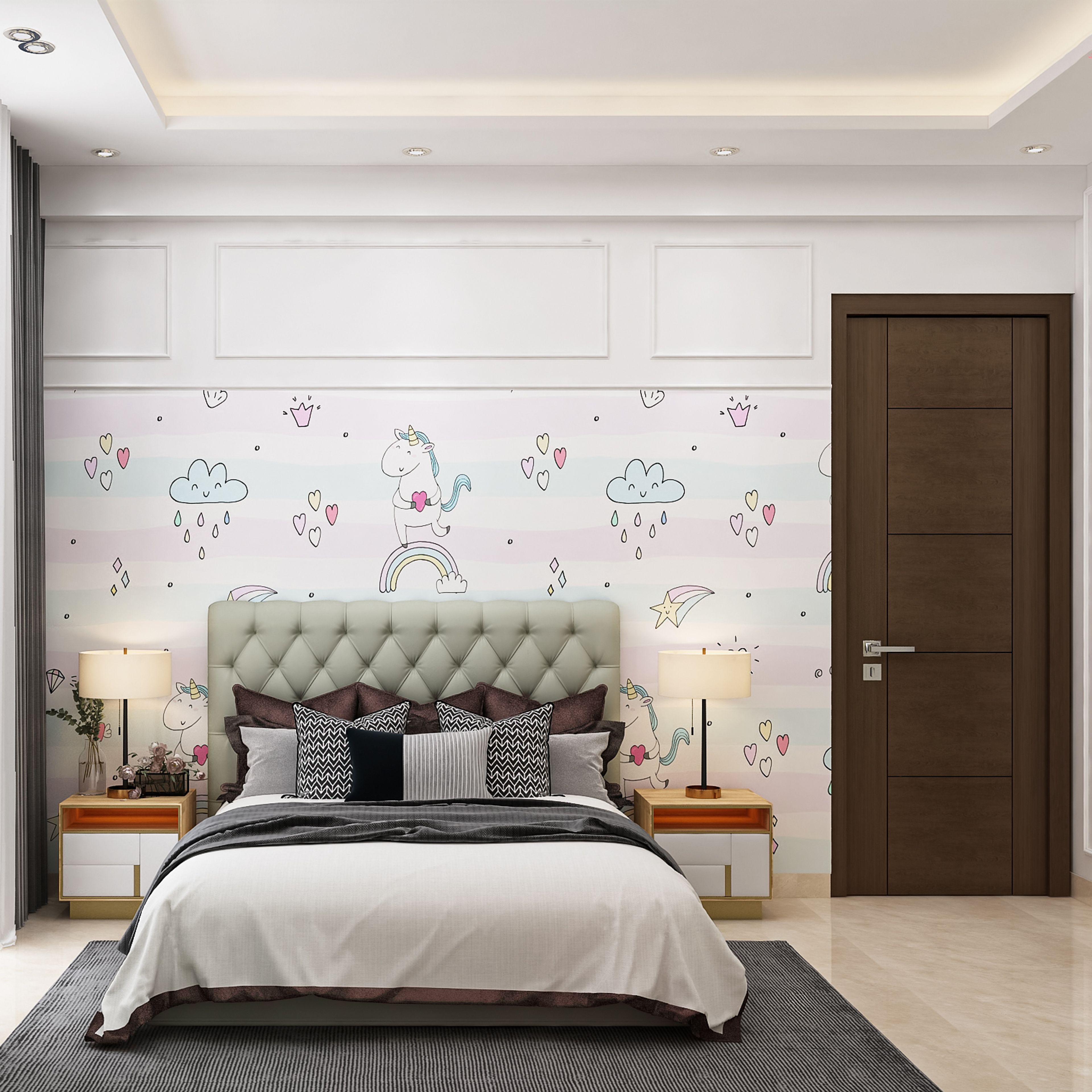 Contemporary Kid's Room Design With Customised Colourful Wallpaper