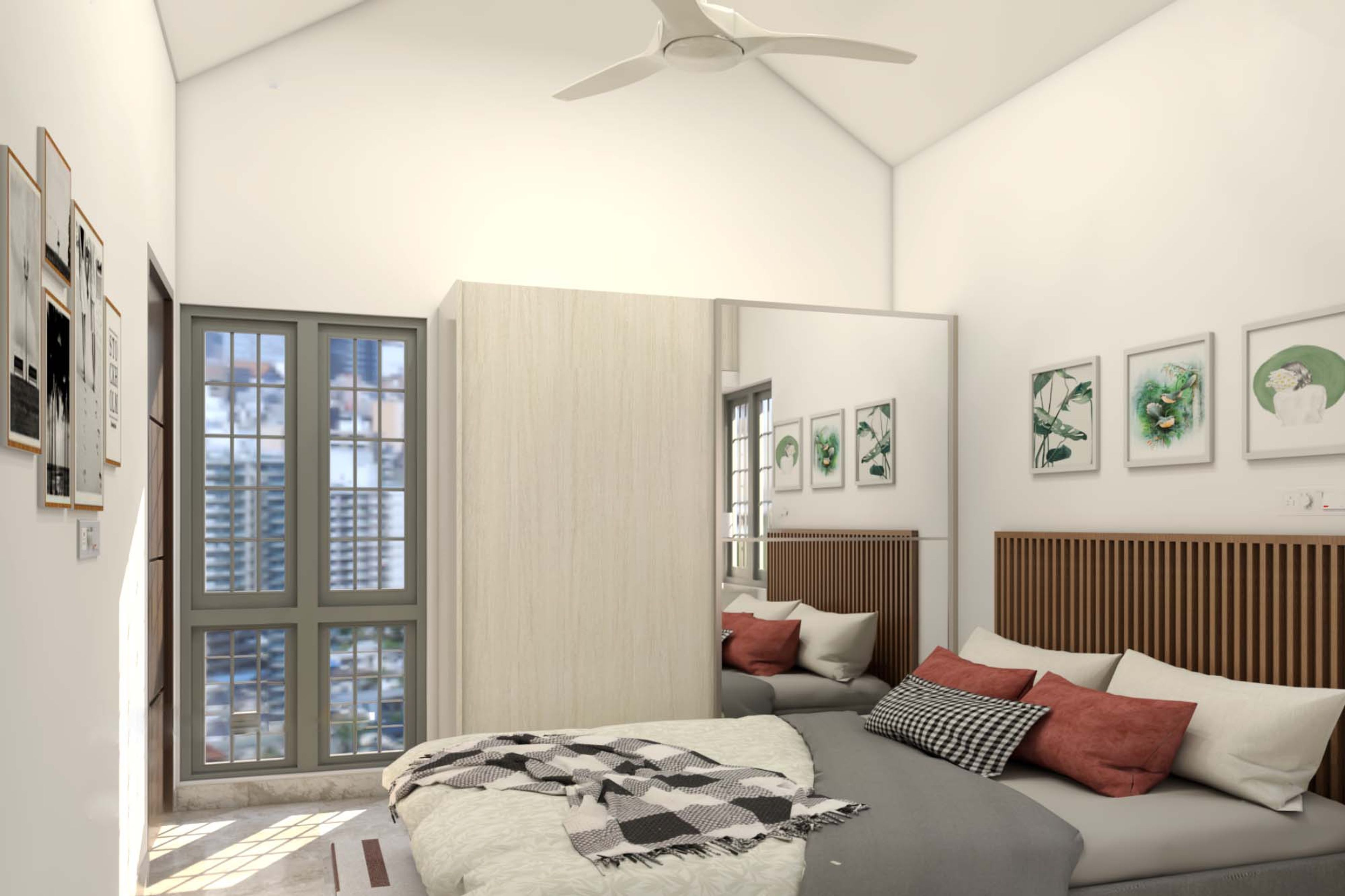 Contemporary Spacious Kids Bedroom Design With Wooden Headboard